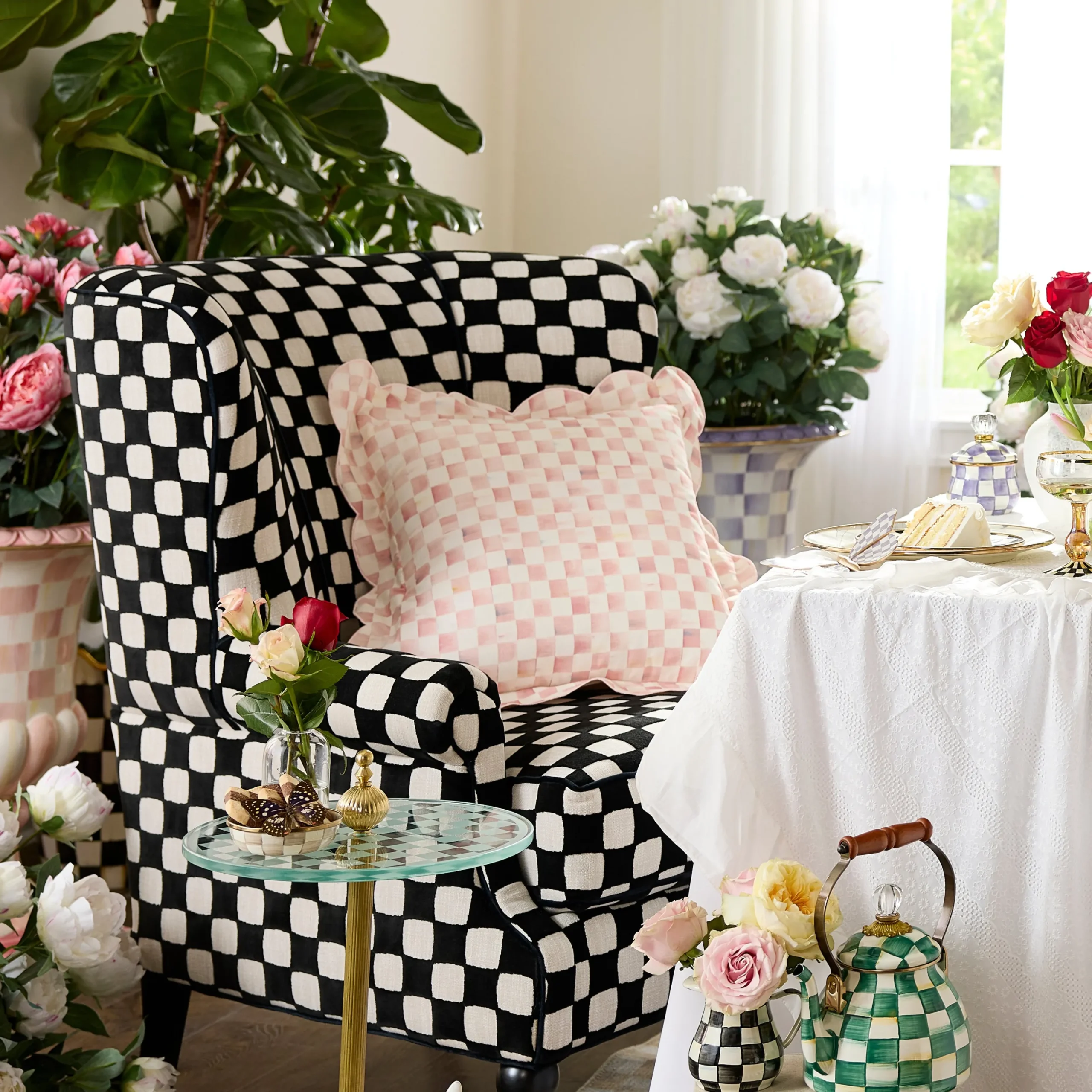Rosy Check Reversible Scalloped Throw Pillow