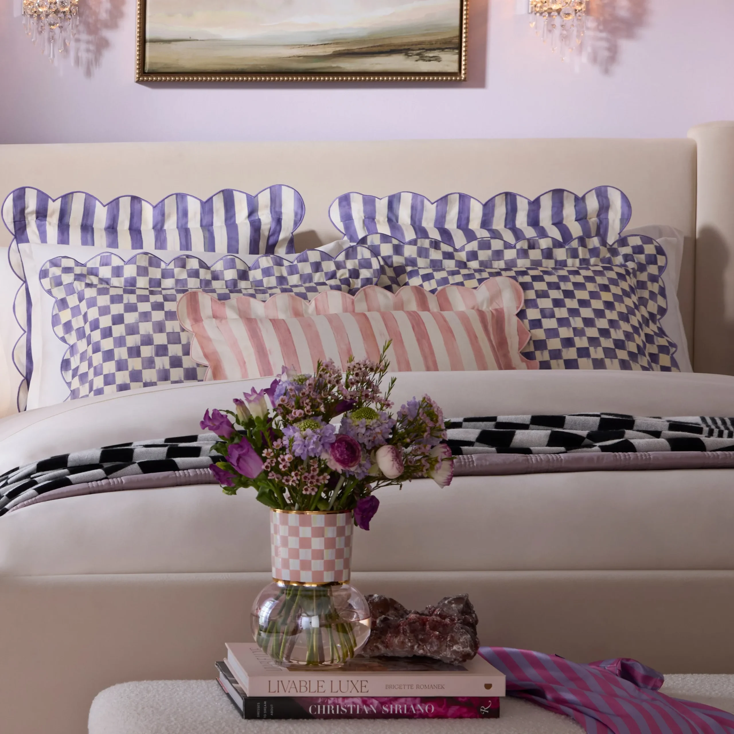 Rosy Check Reversible Scalloped Lumbar Throw Pillow