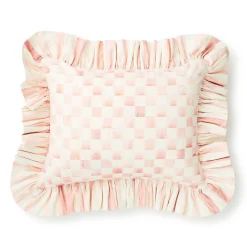 Rosy Check Ruffle Lumbar Throw Pillow