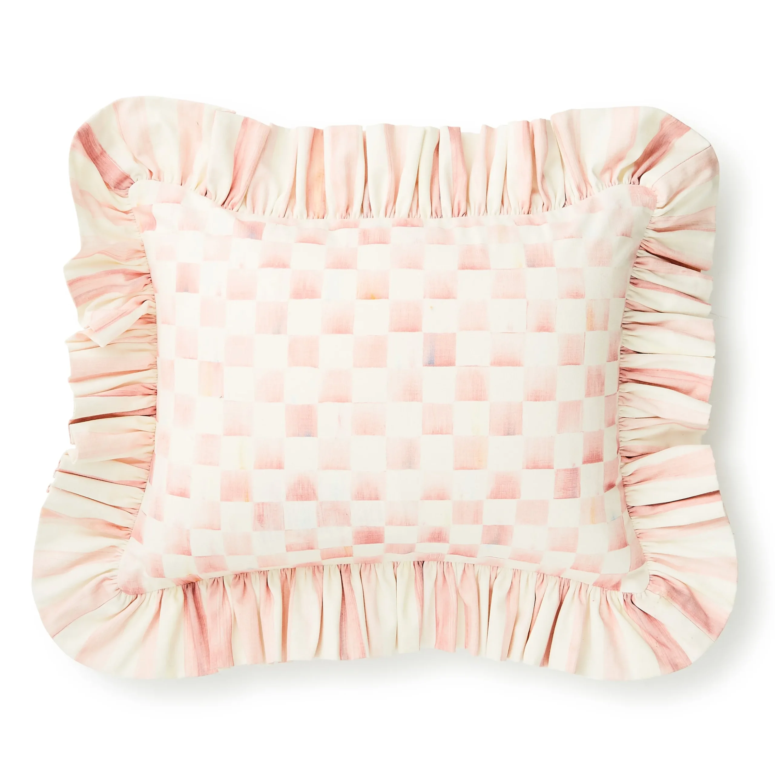 Rosy Check Ruffle Lumbar Throw Pillow
