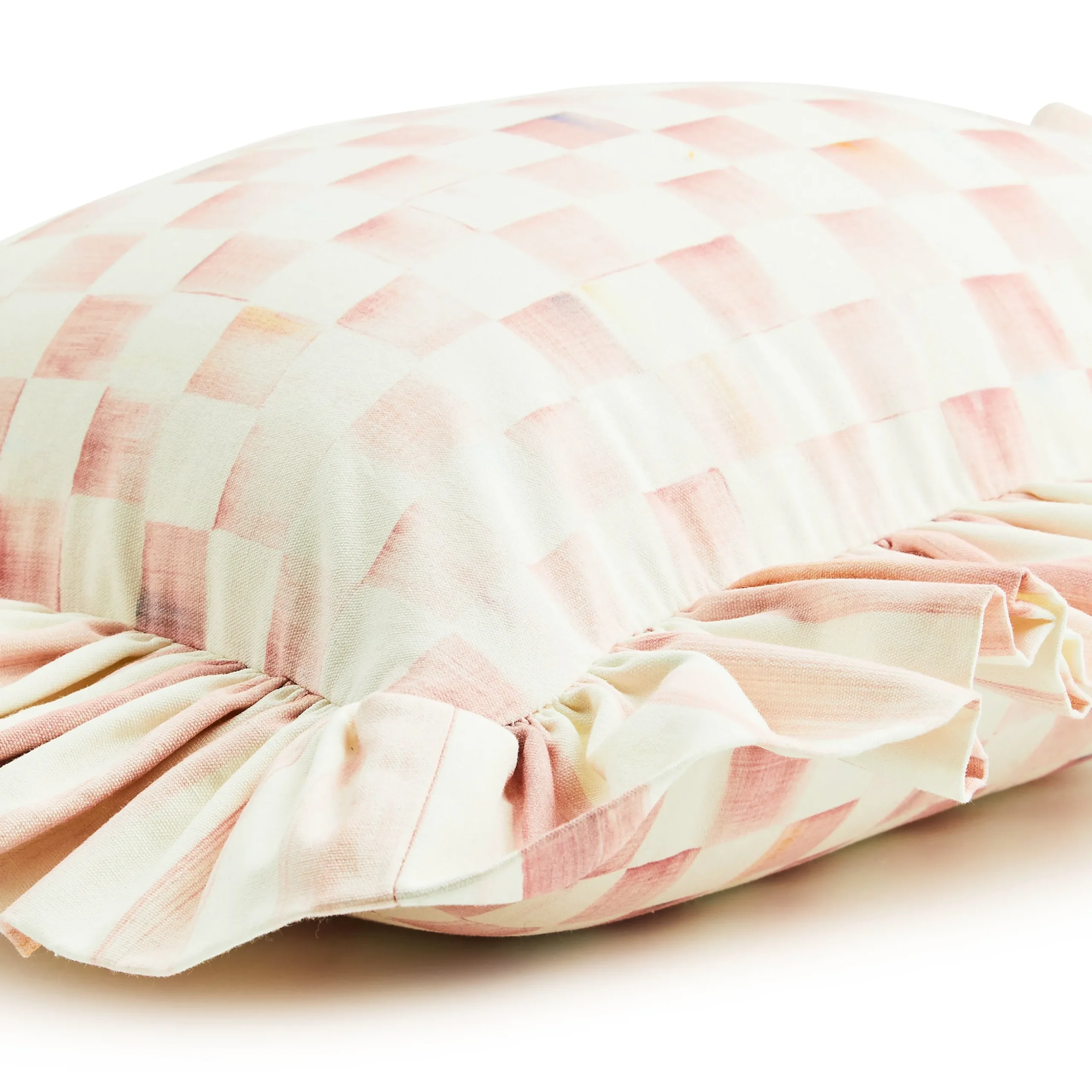 Rosy Check Ruffle Lumbar Throw Pillow