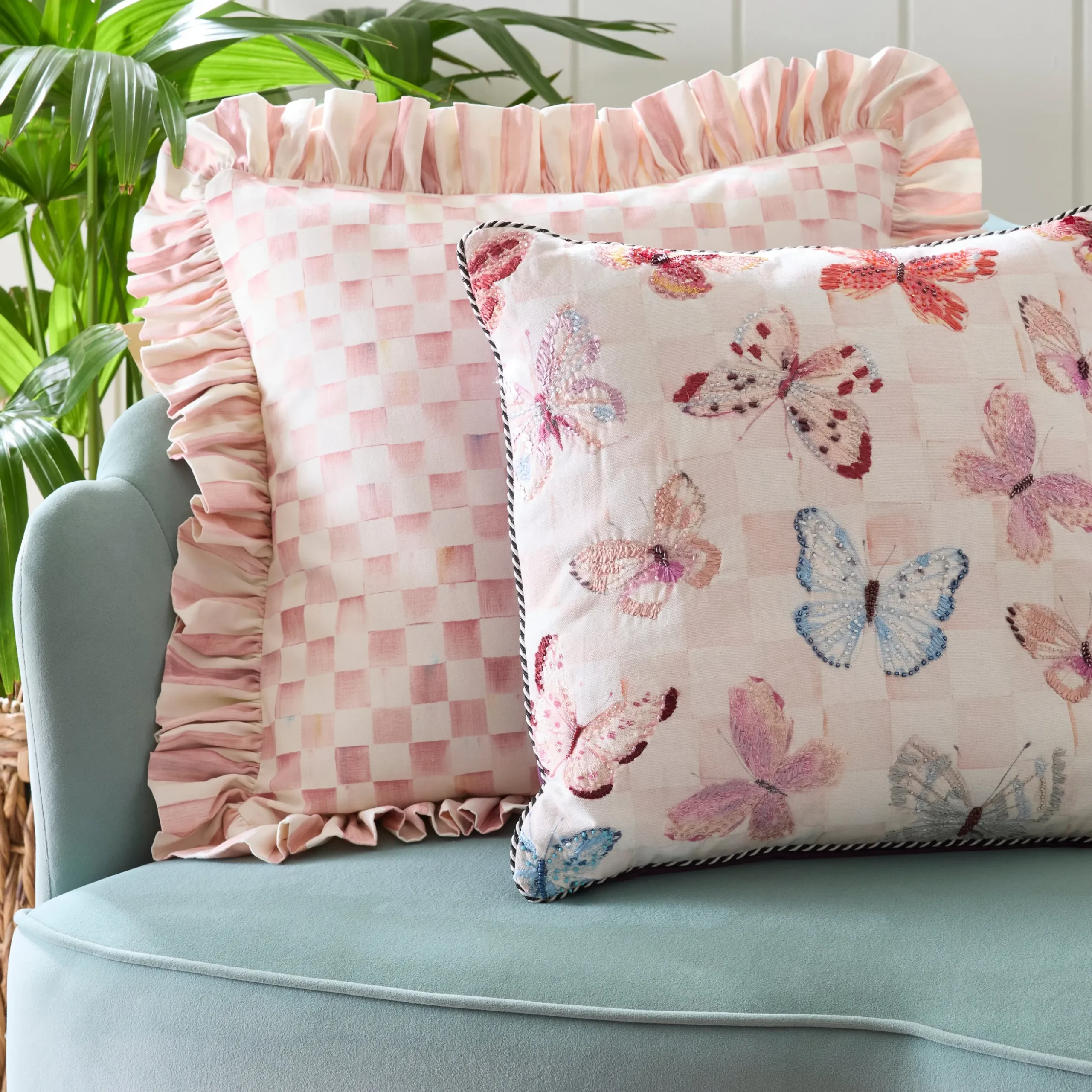 Rosy Check Ruffle Throw Pillow
