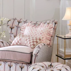 Rosy Check Ruffle Throw Pillow