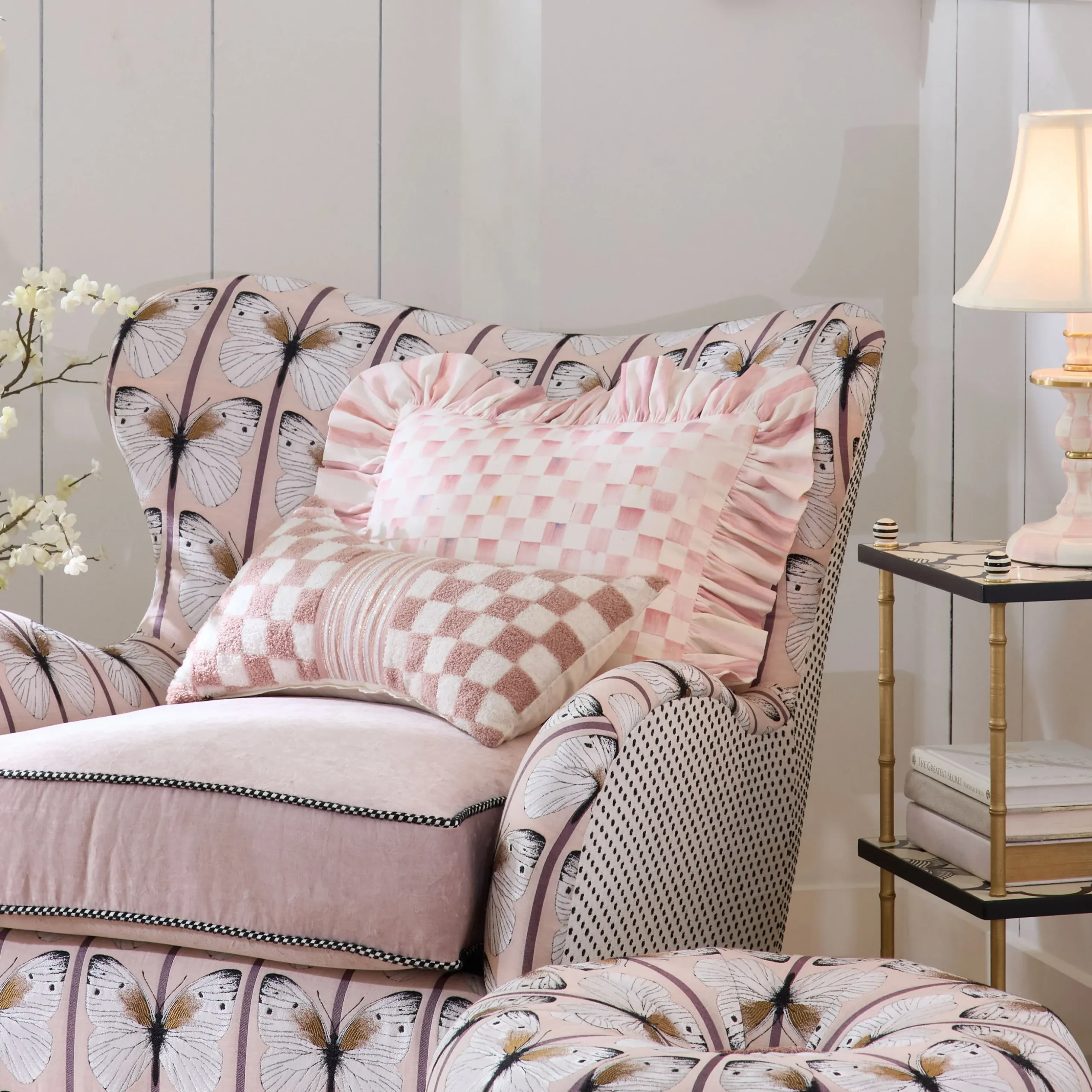 Rosy Check Ruffle Throw Pillow