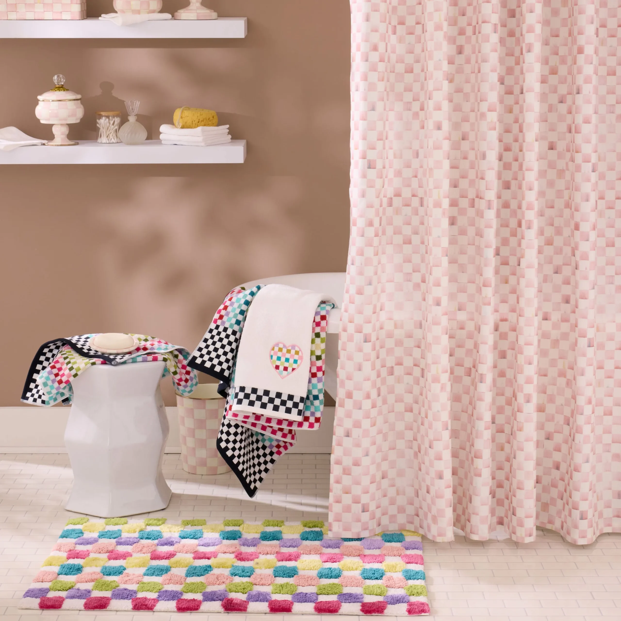 Rosy Check Shower Curtain