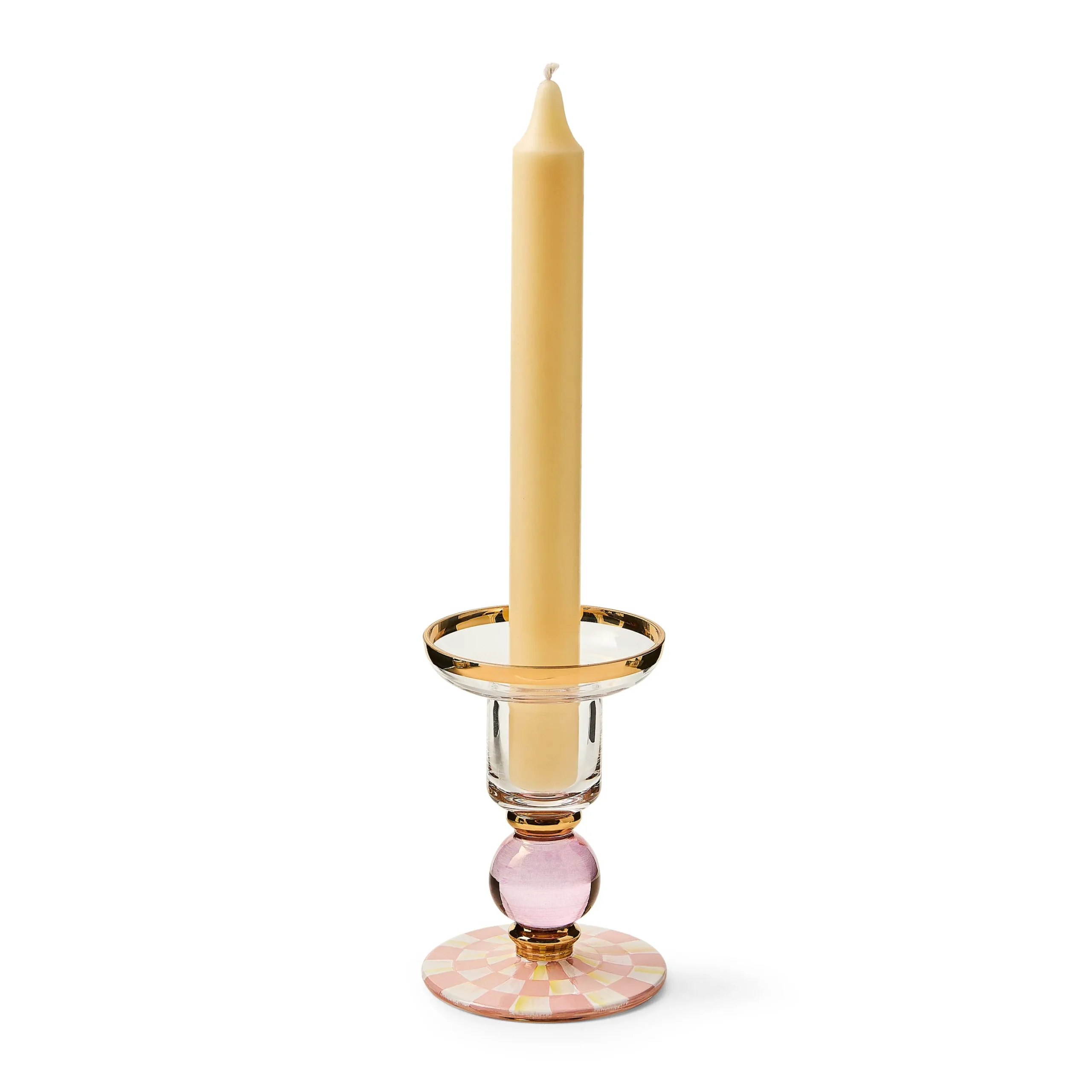 Rosy Check Small Glass Candlestick
