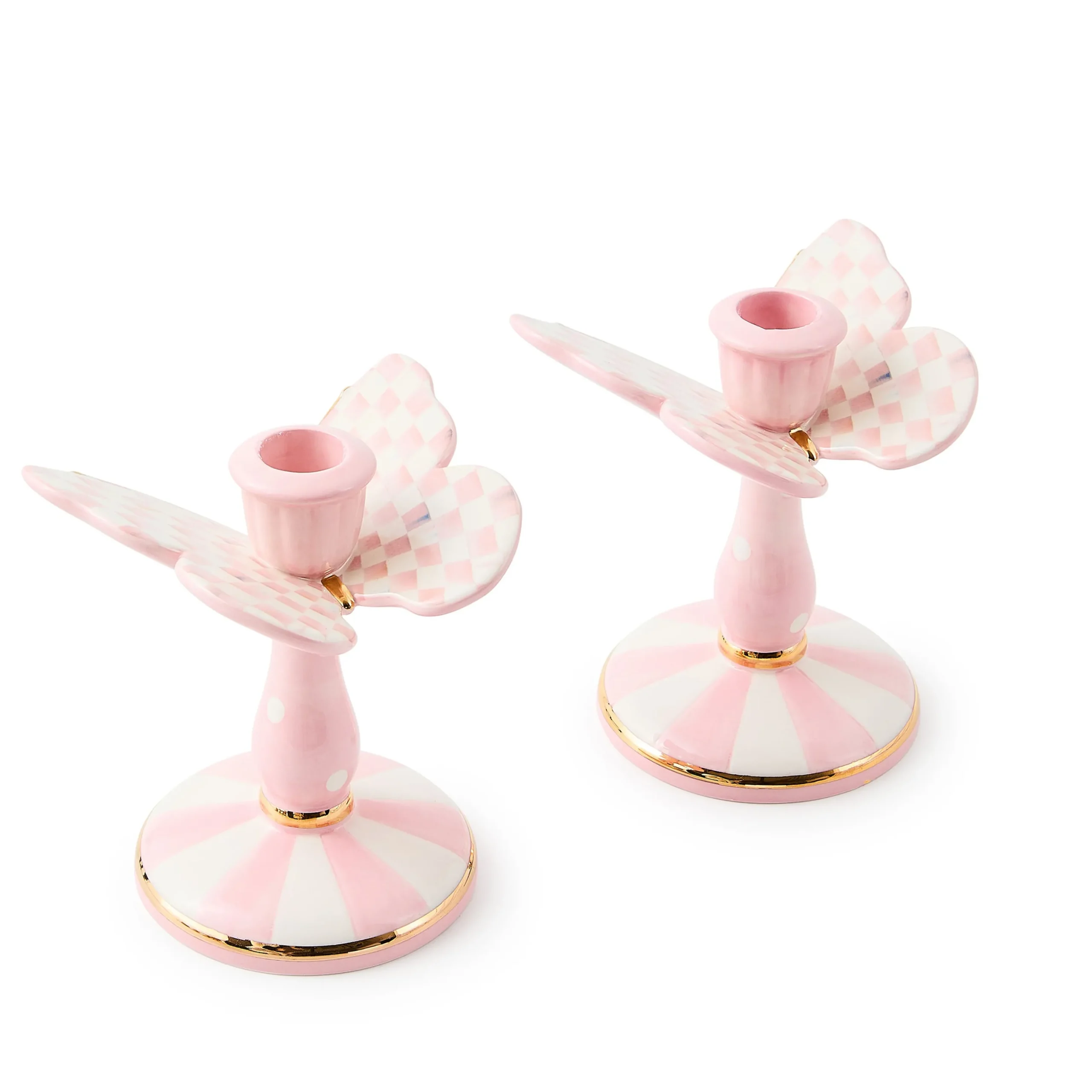 Rosy Check Tall Butterfly Candlesticks, Set of 2