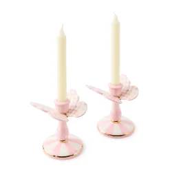 Rosy Check Tall Butterfly Candlesticks, Set of 2