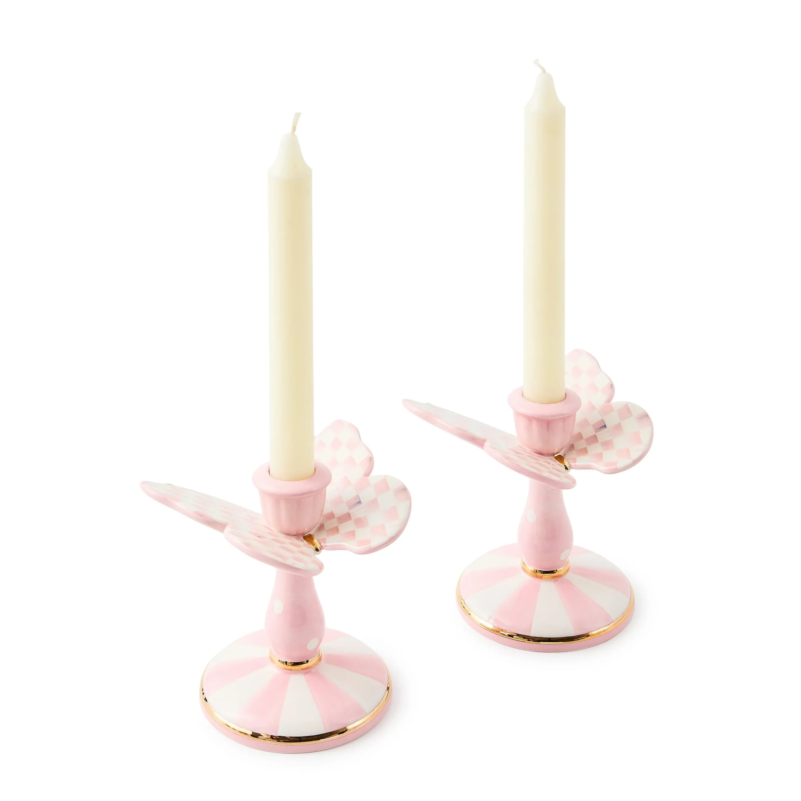 Rosy Check Tall Butterfly Candlesticks, Set of 2