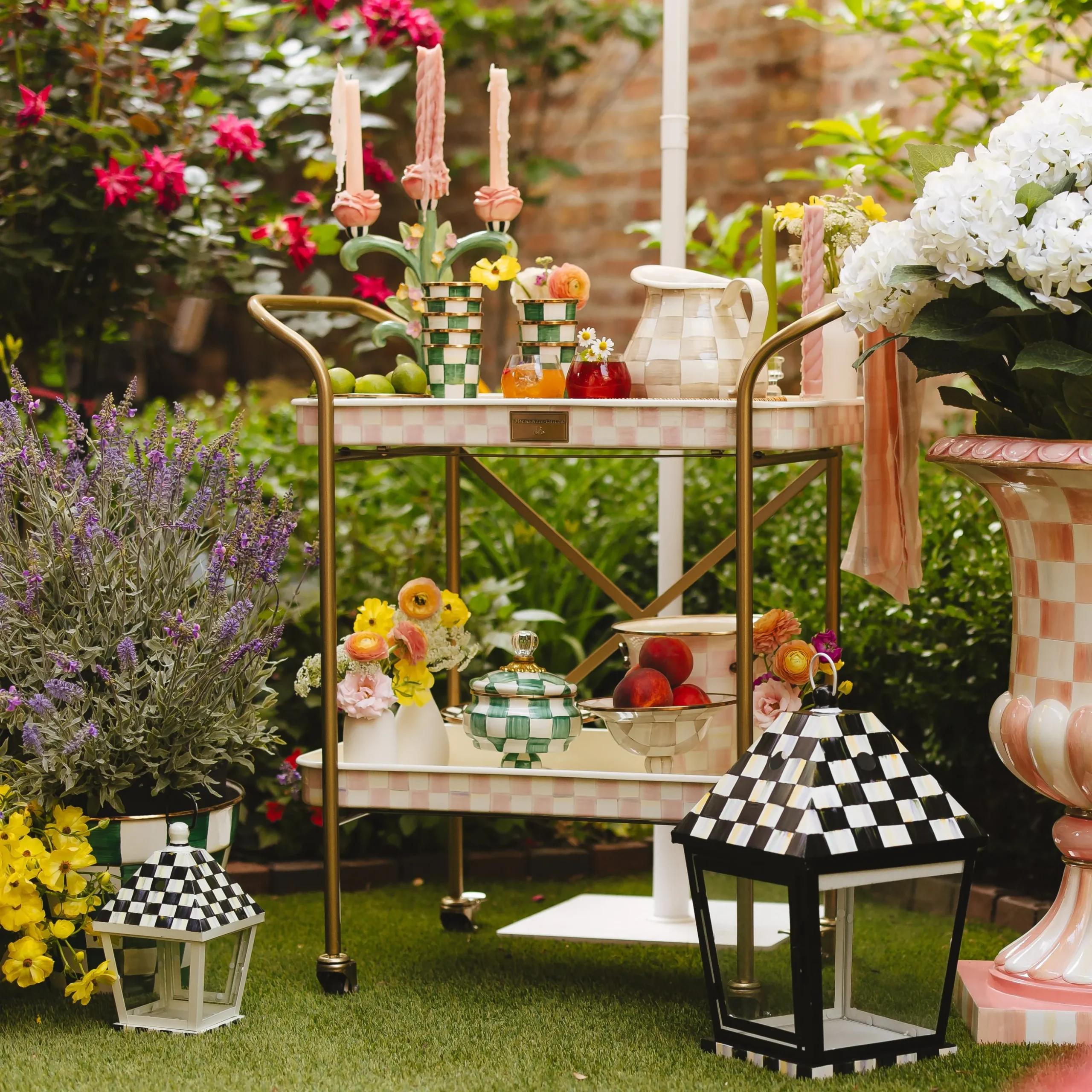 Rosy Check 2-Tier Kitchen Cart