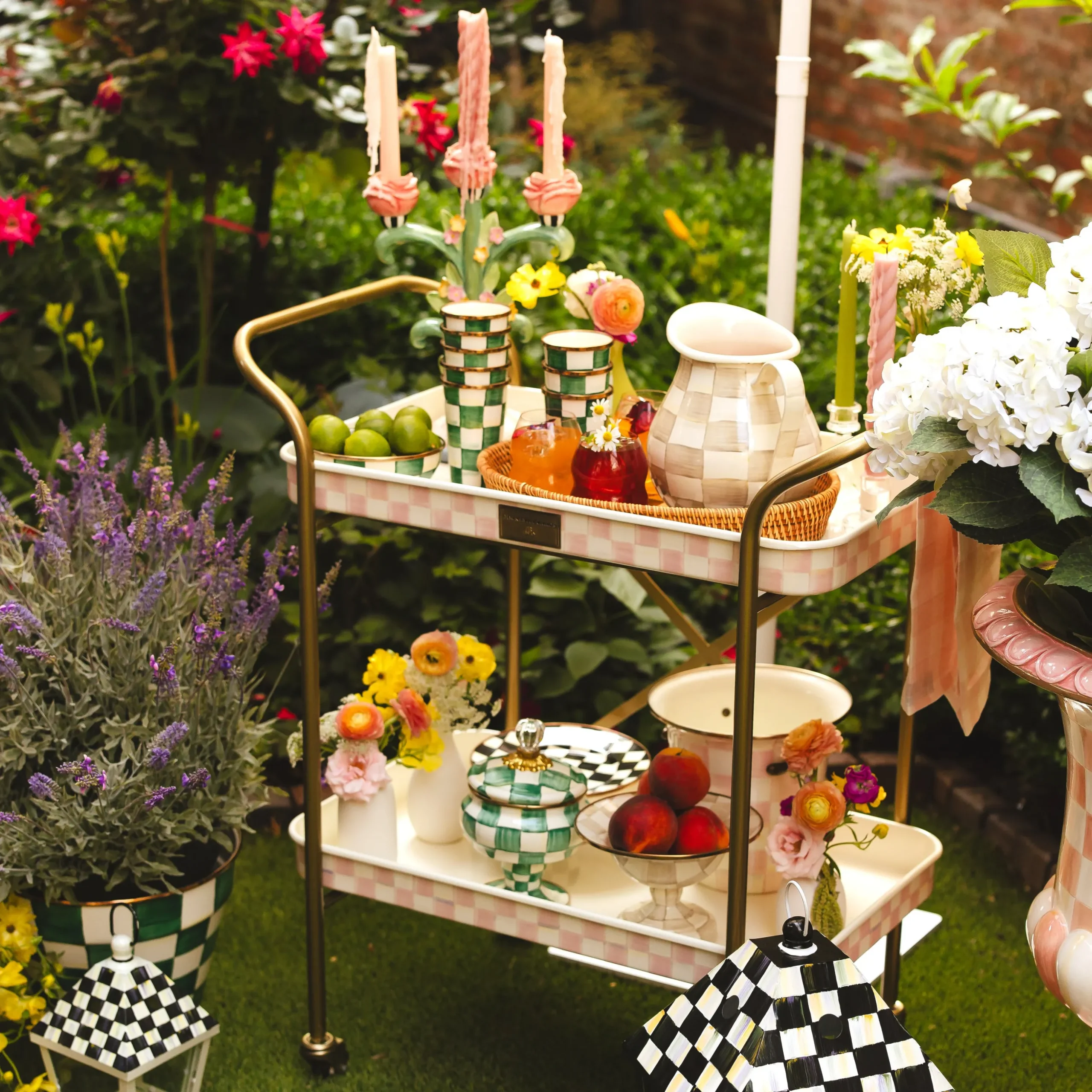 Rosy Check 2-Tier Kitchen Cart