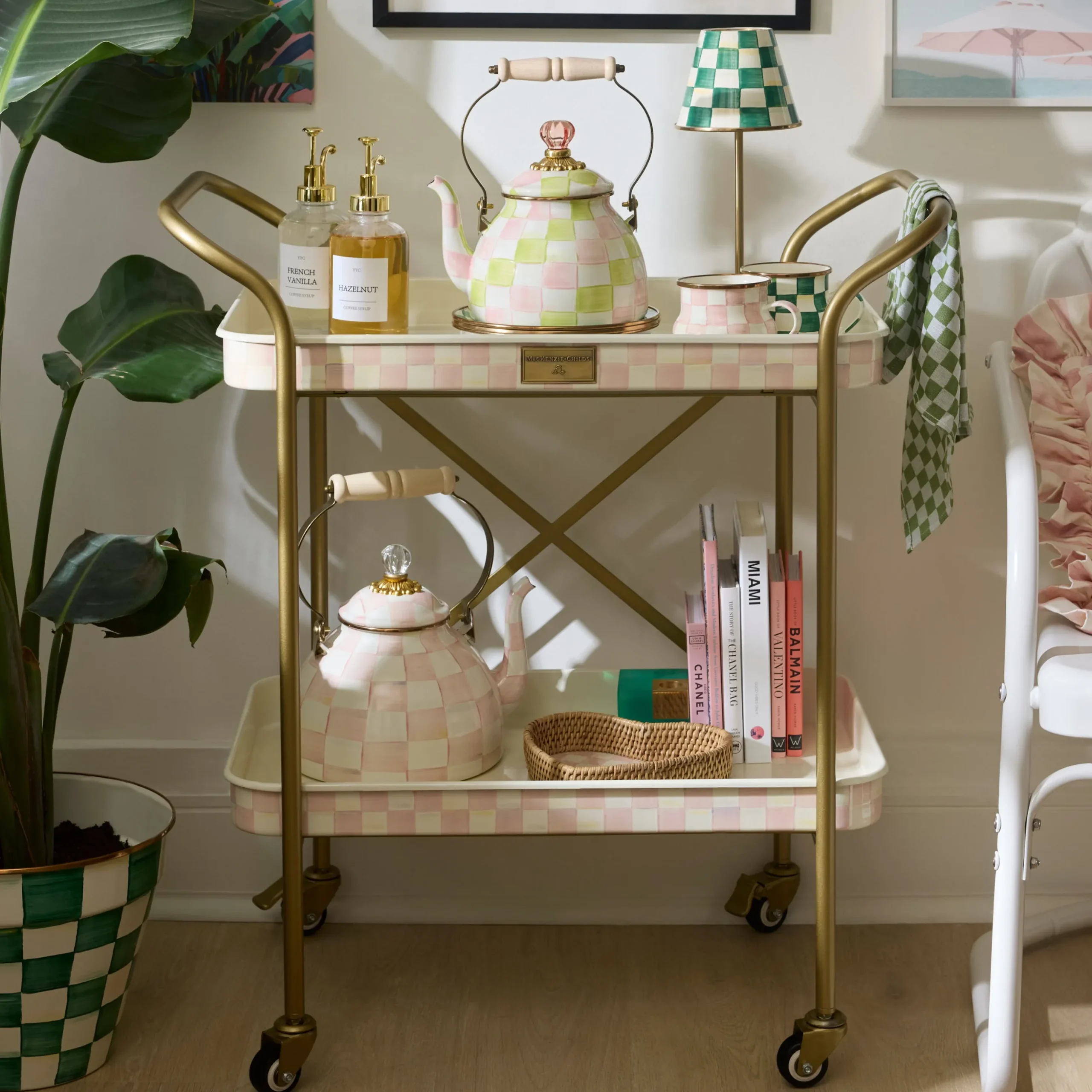 Rosy Check 2-Tier Kitchen Cart