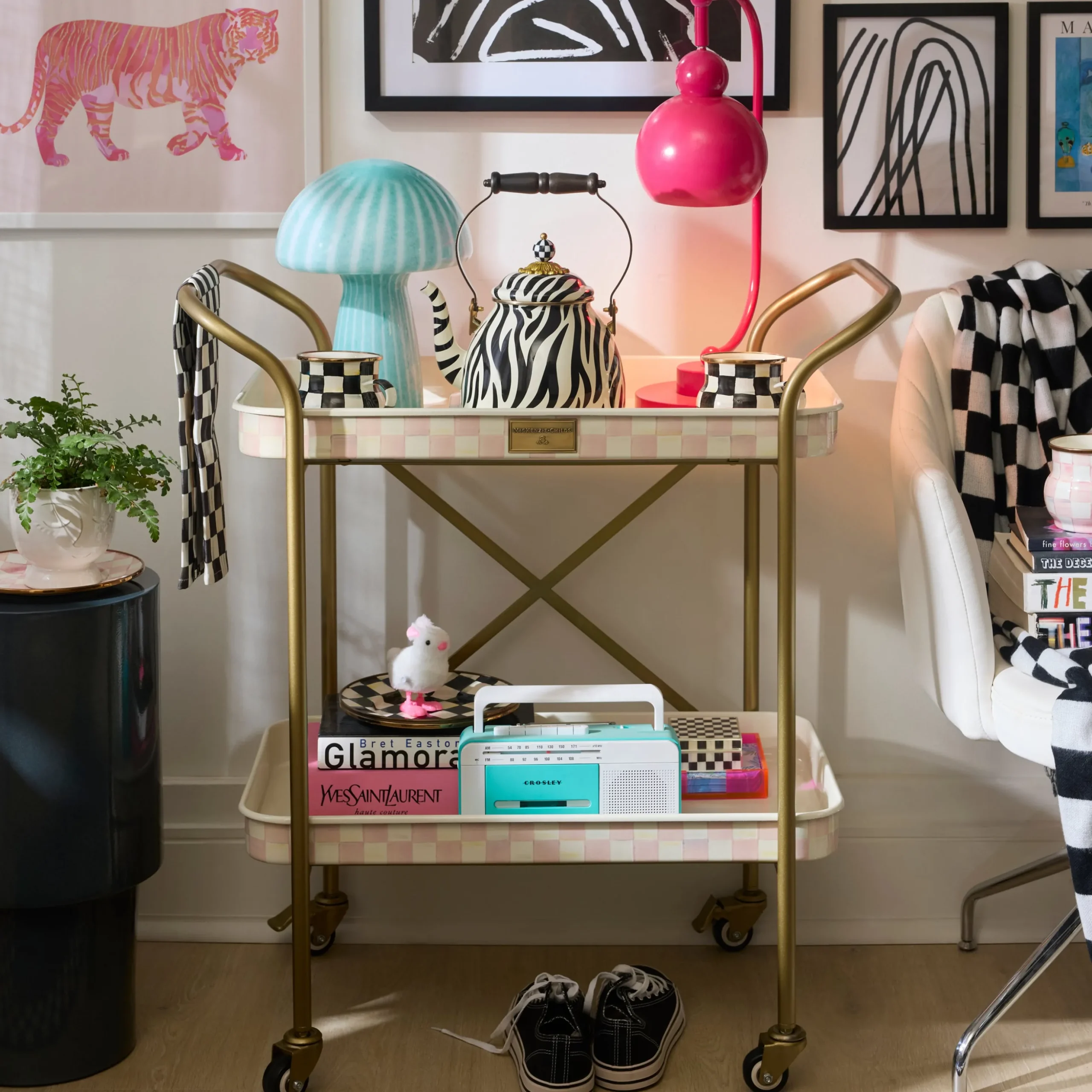 Rosy Check 2-Tier Kitchen Cart
