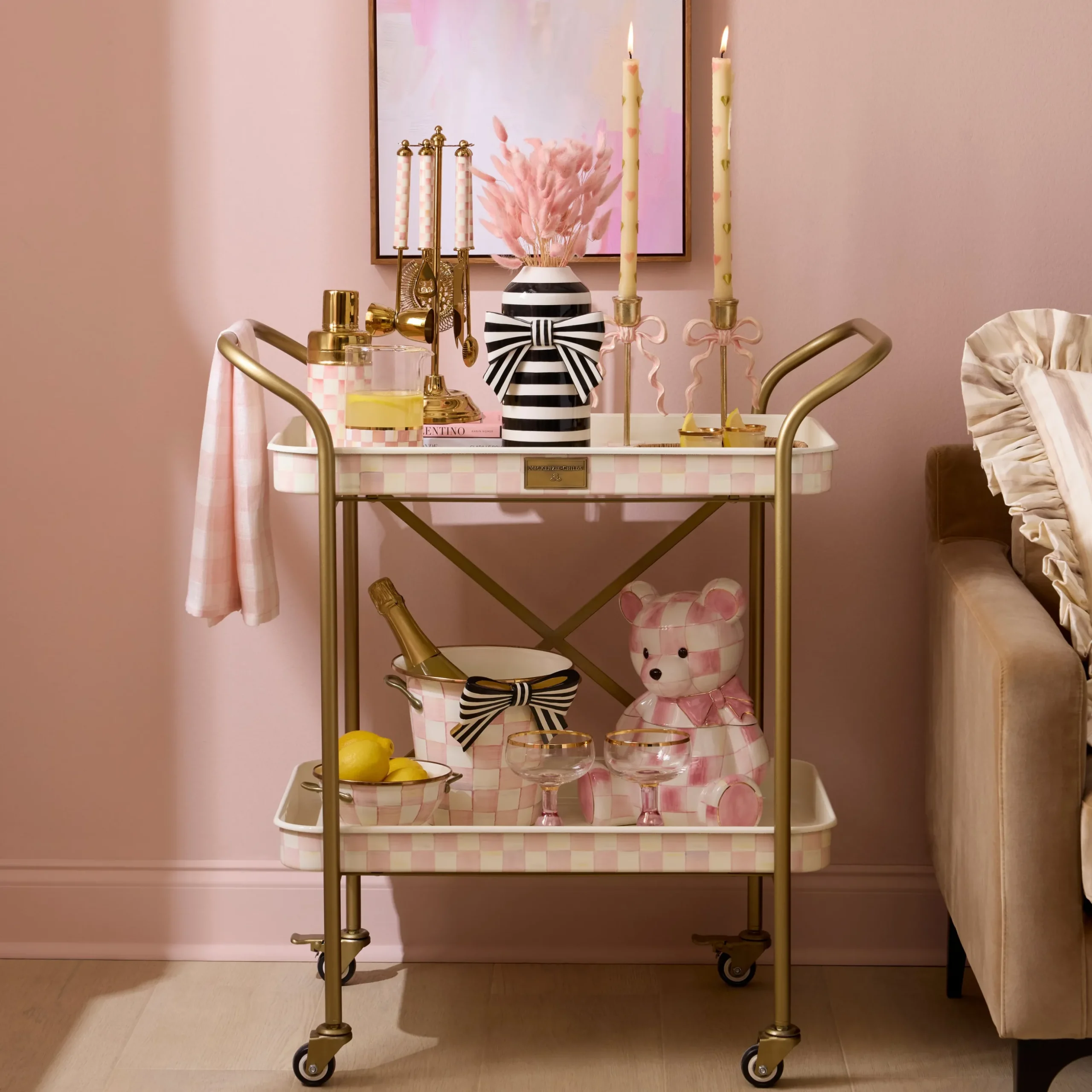 Rosy Check 2-Tier Kitchen Cart