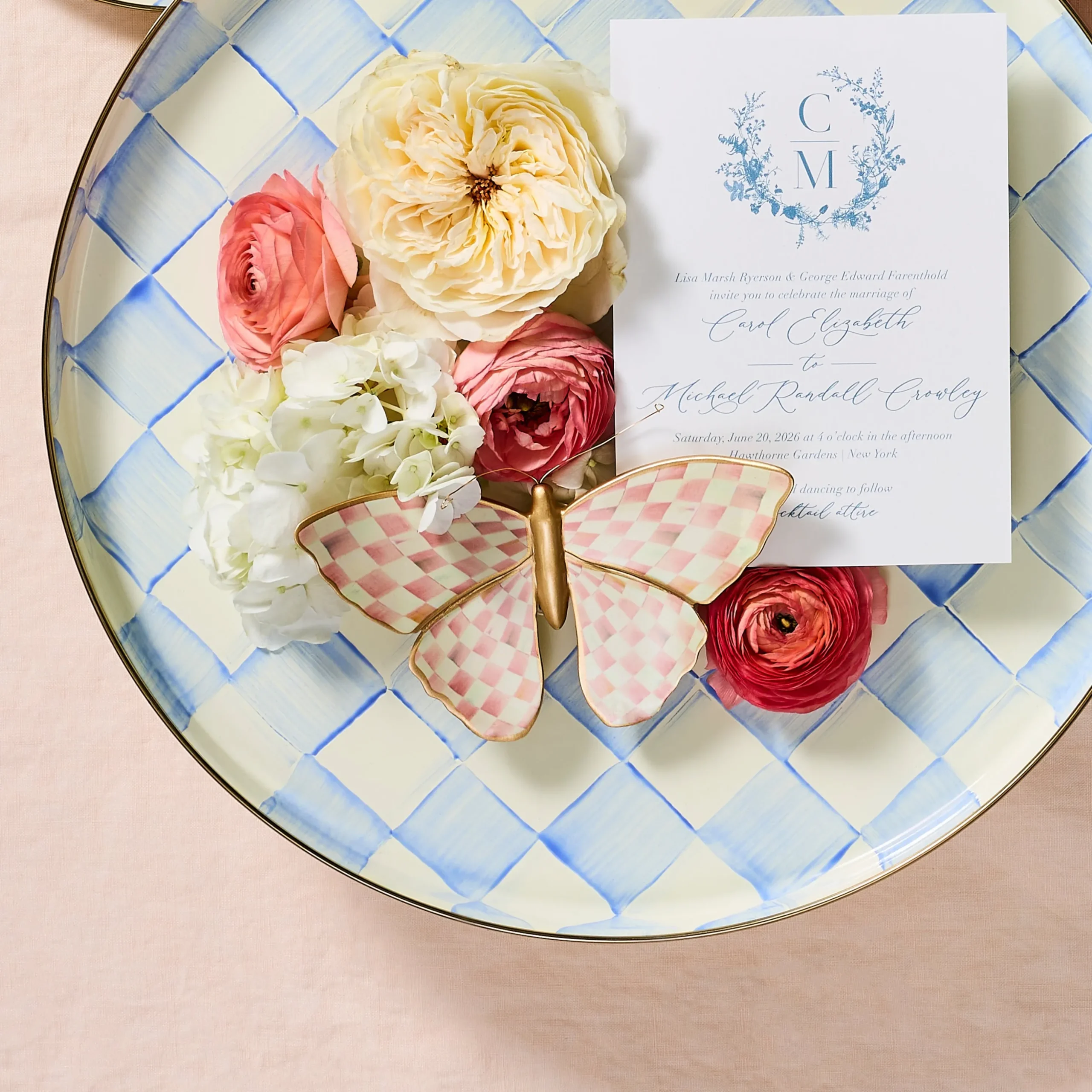 Rosy Check Wall Decor Butterfly Duo