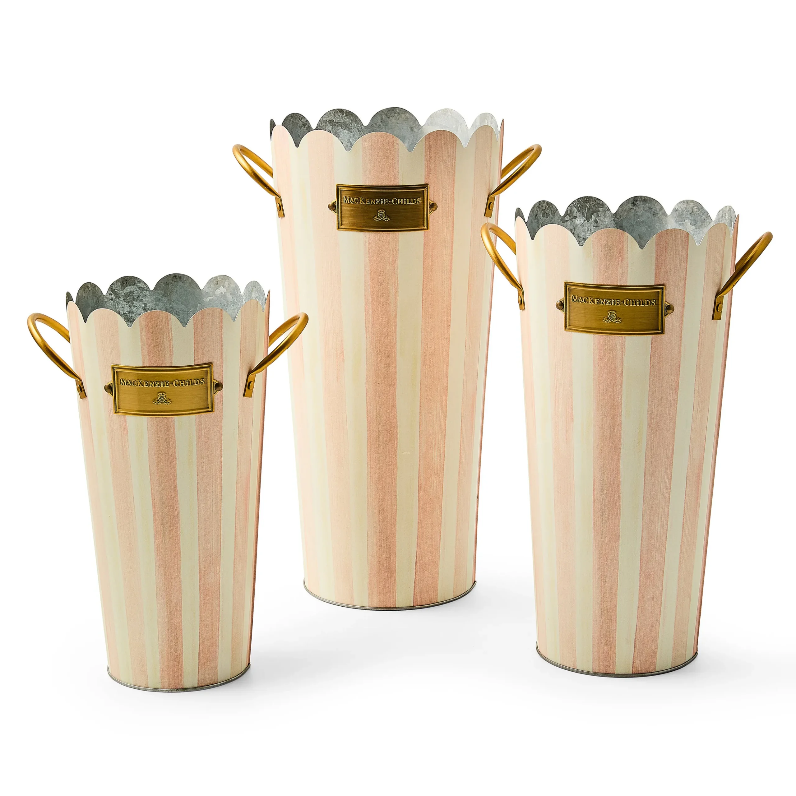 Rosy Stripe Flower Buckets, Set of 3