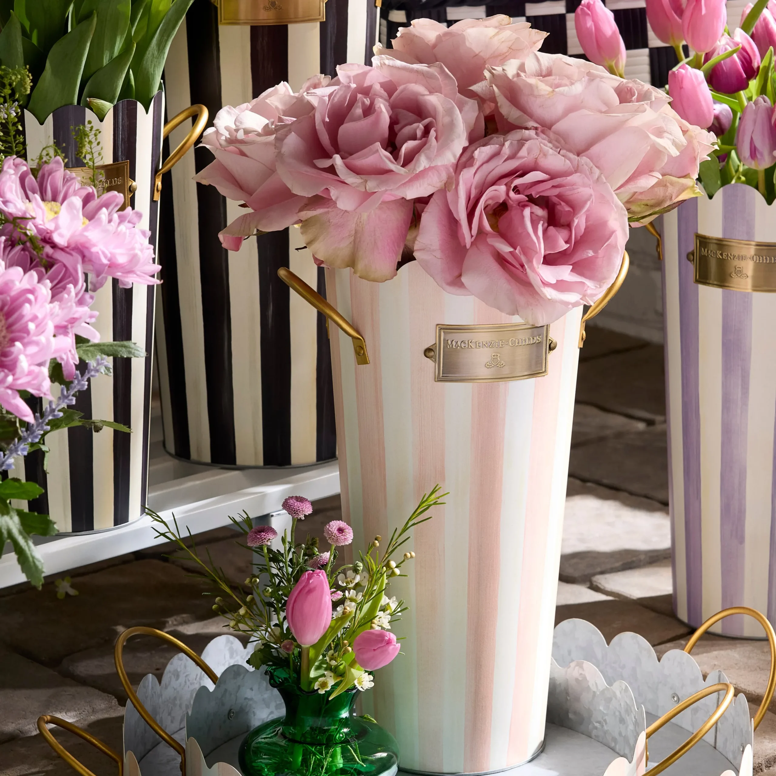 Rosy Stripe Flower Buckets, Set of 3