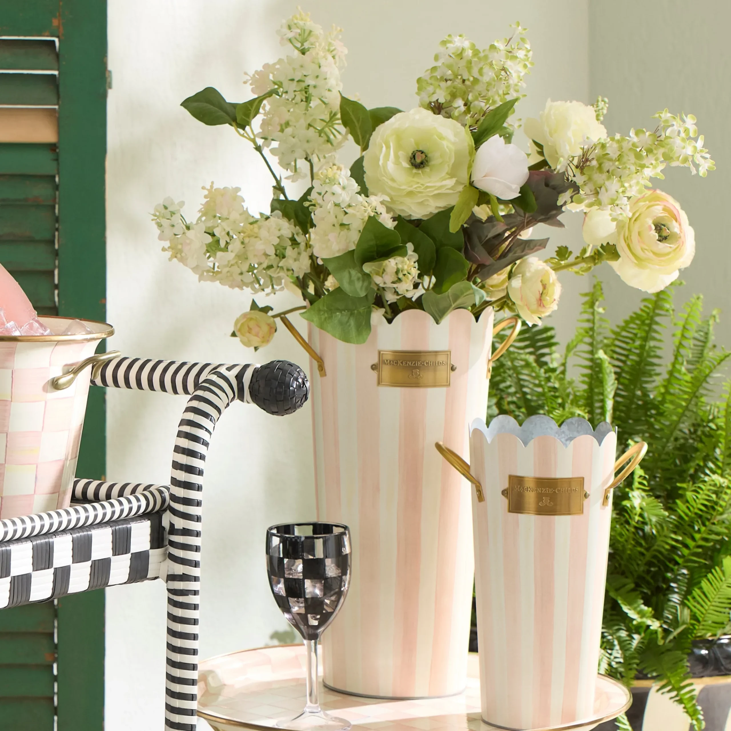 Rosy Stripe Flower Buckets, Set of 3