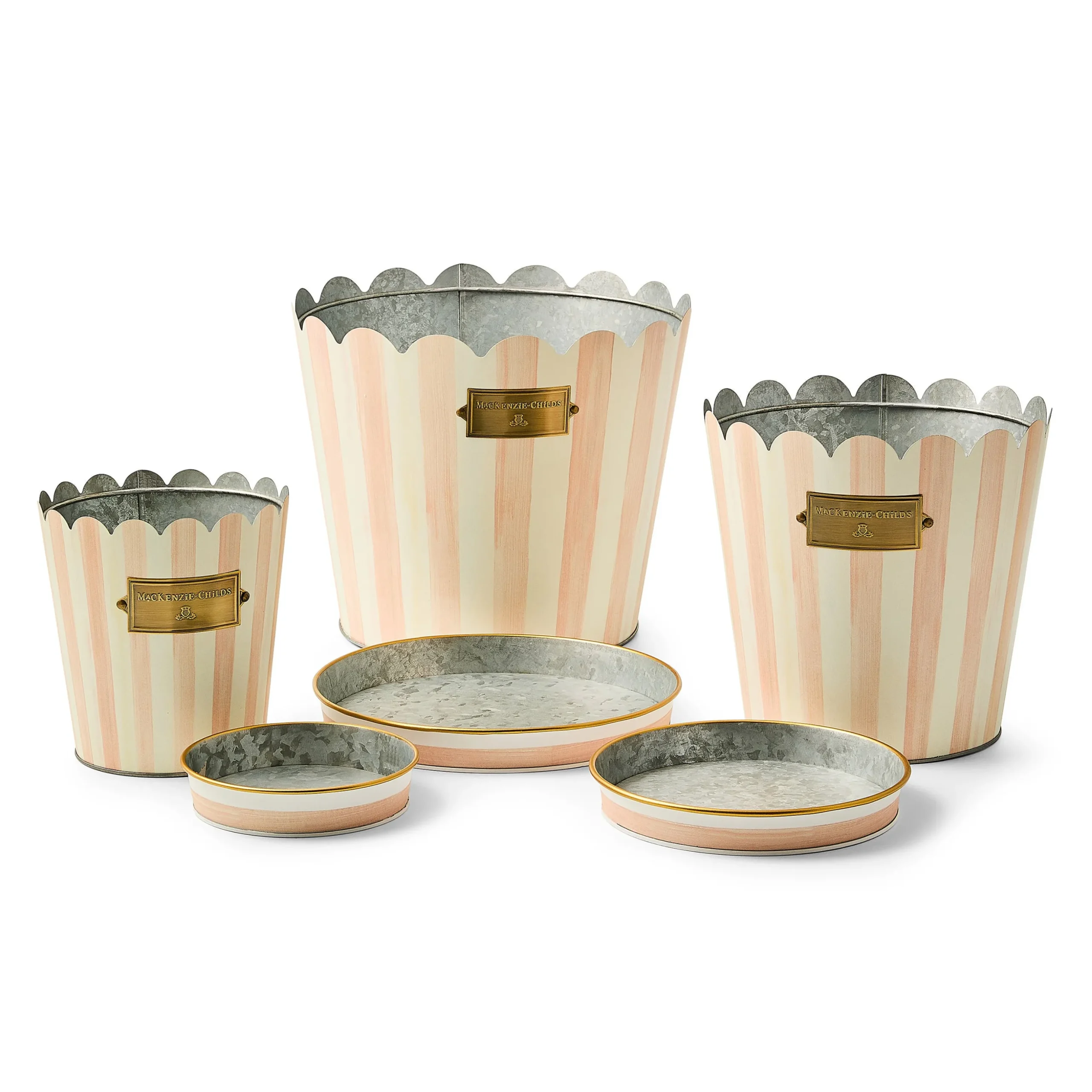 Rosy Stripe Pots & Saucers, Set of 3