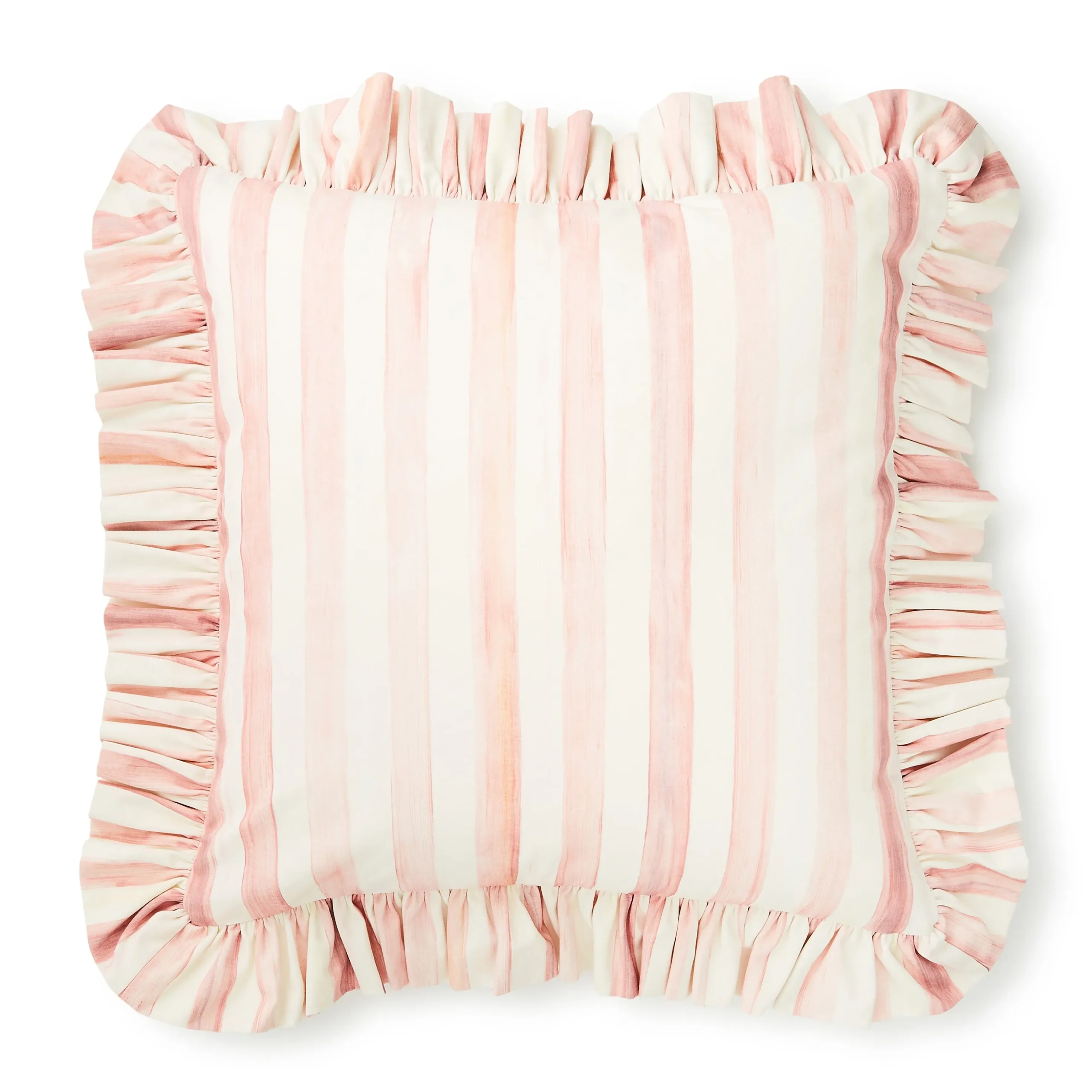 Rosy Stripe Ruffle Throw Pillow