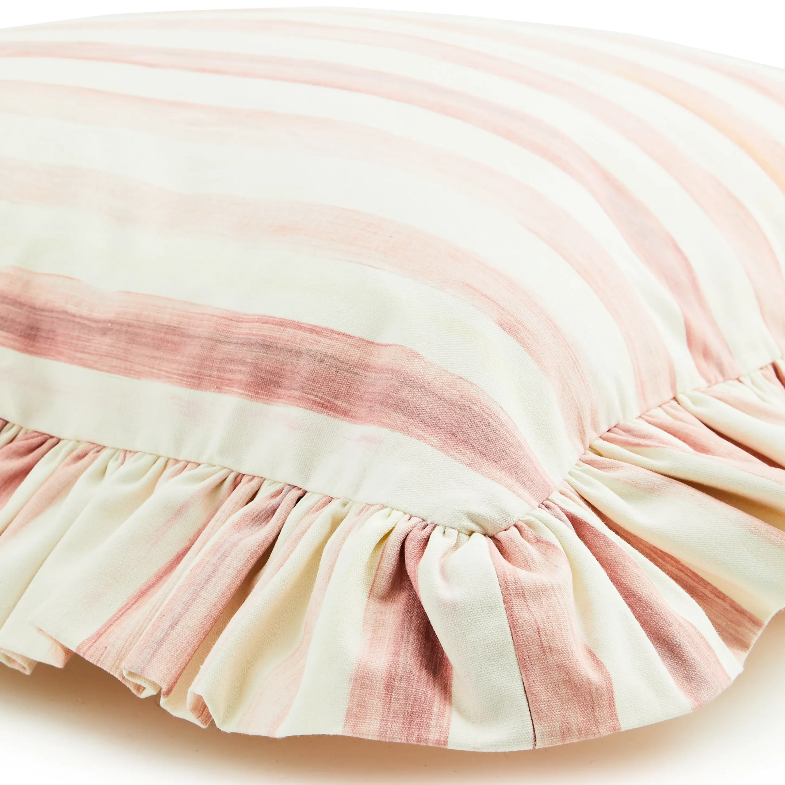 Rosy Stripe Ruffle Throw Pillow