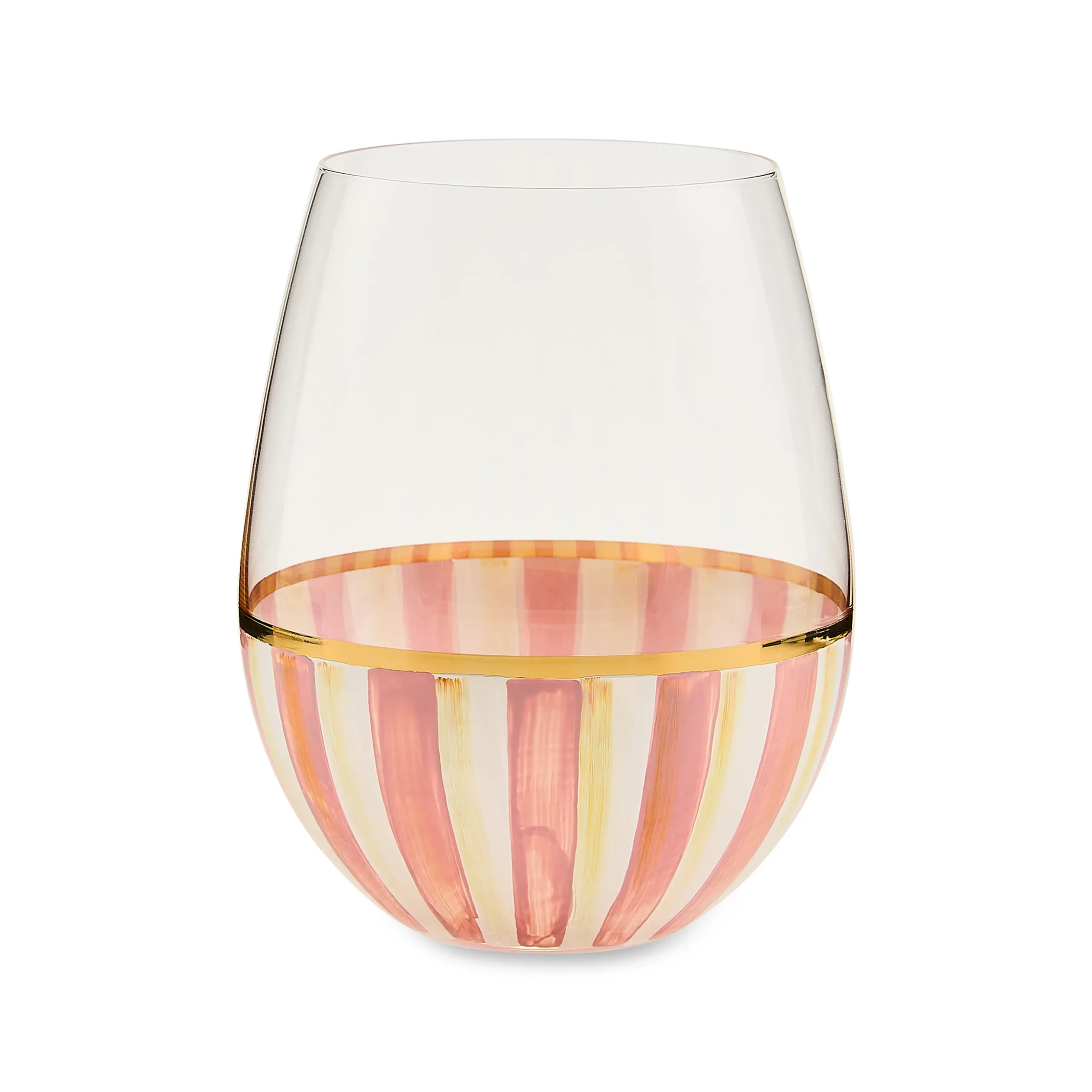 Rosy Stripe Stemless Wine Glass