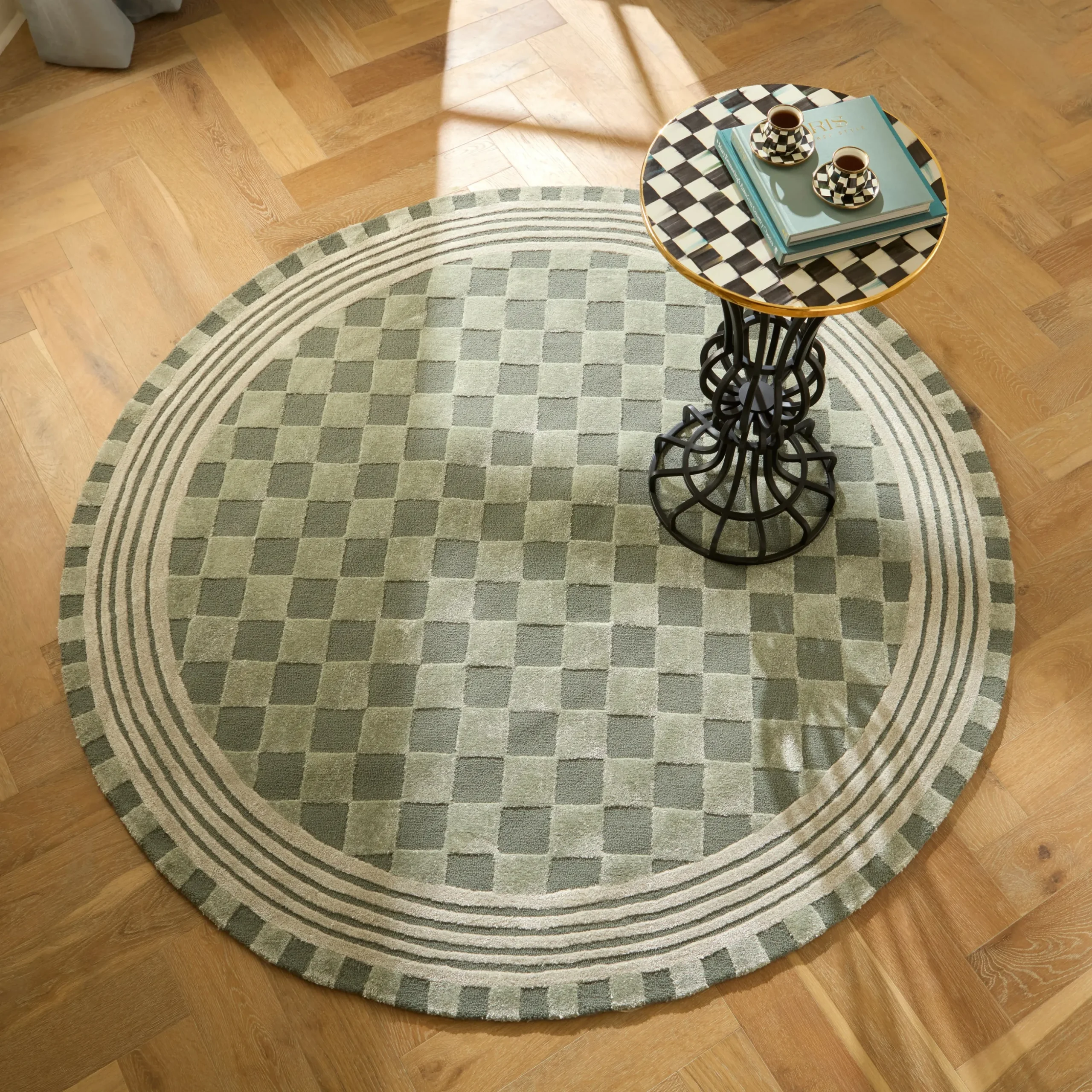 Sage Green Tonal Check 6' Round Rug
