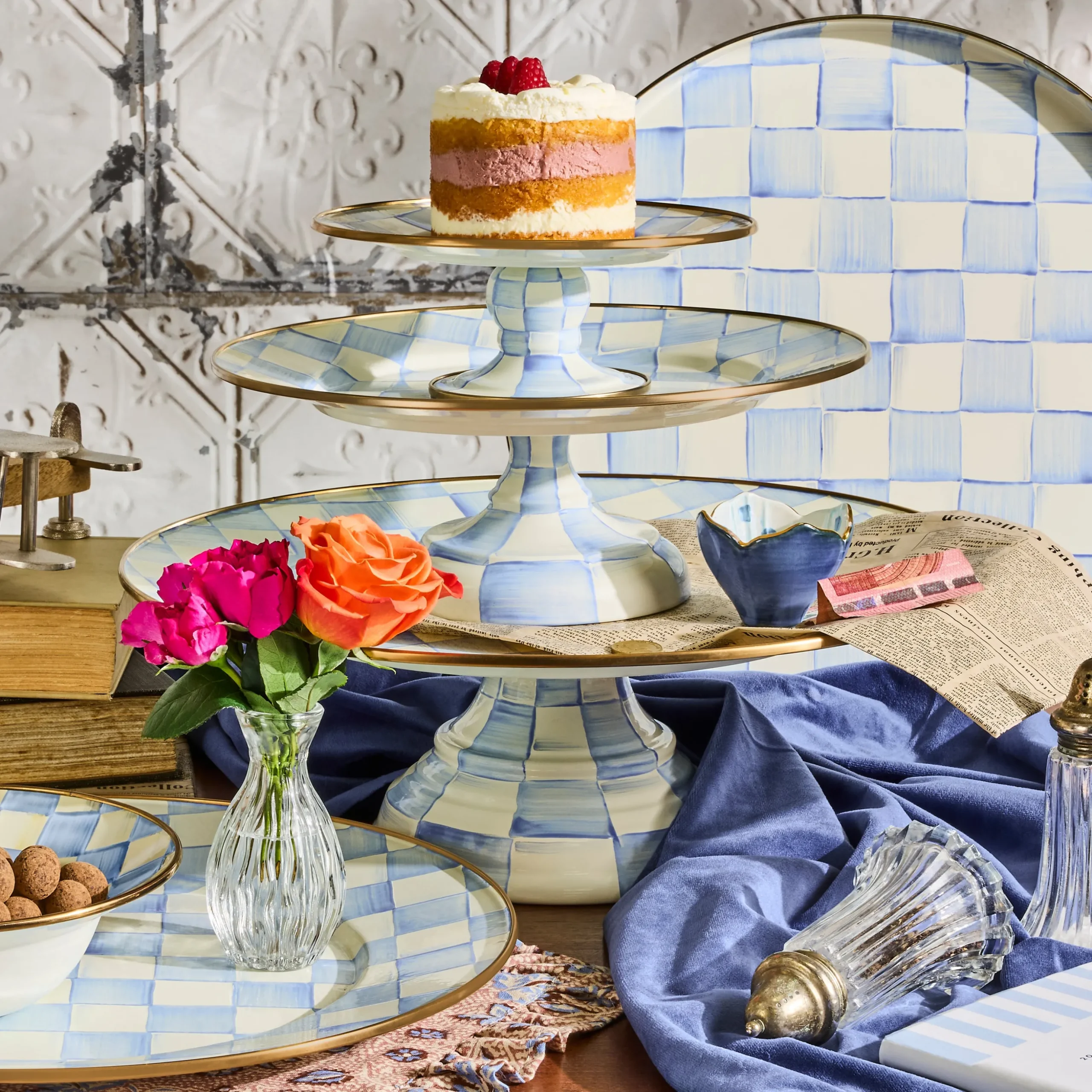 Sky Check Large Pedestal Platter