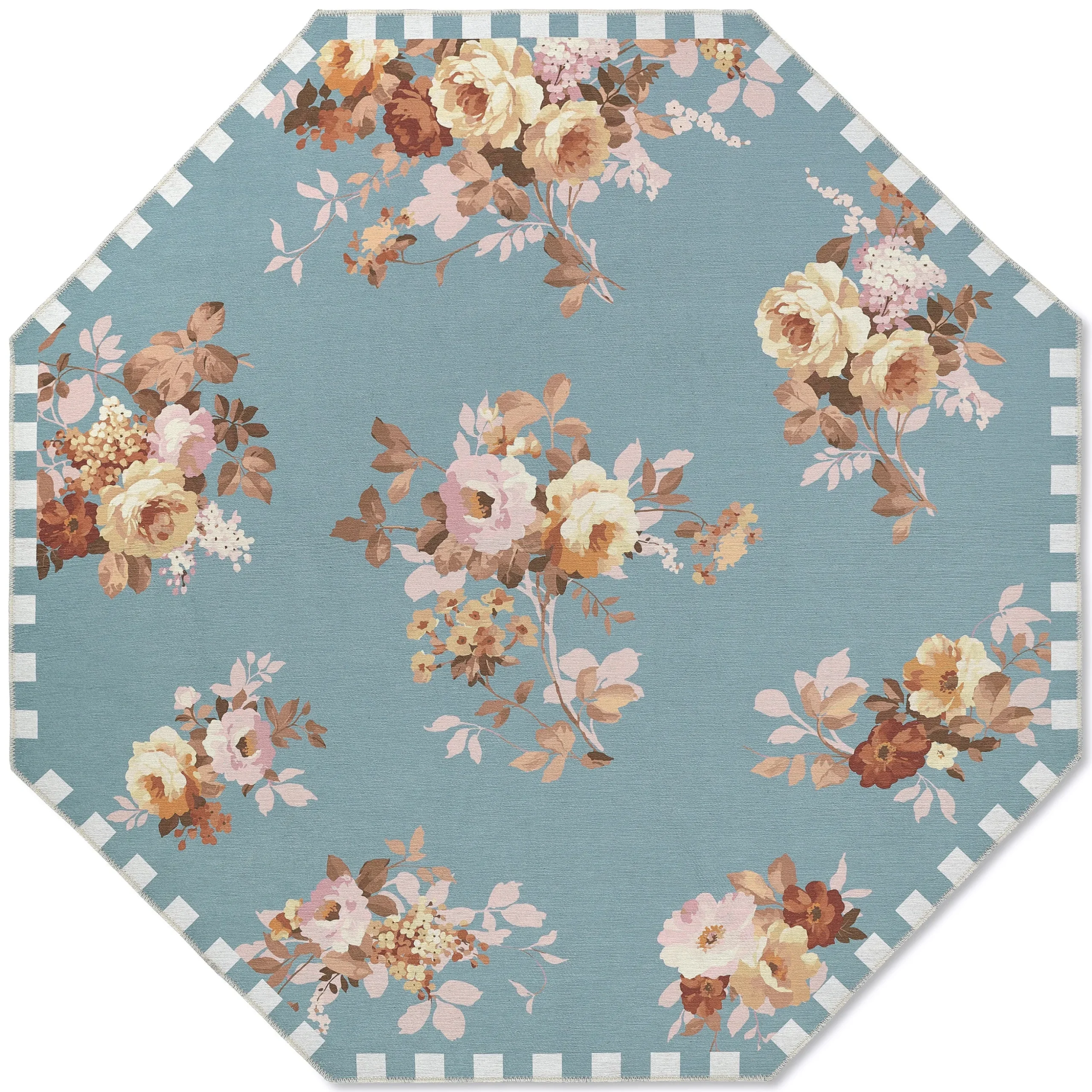 Slate Wild Rose 6' Octagon Washable Rug