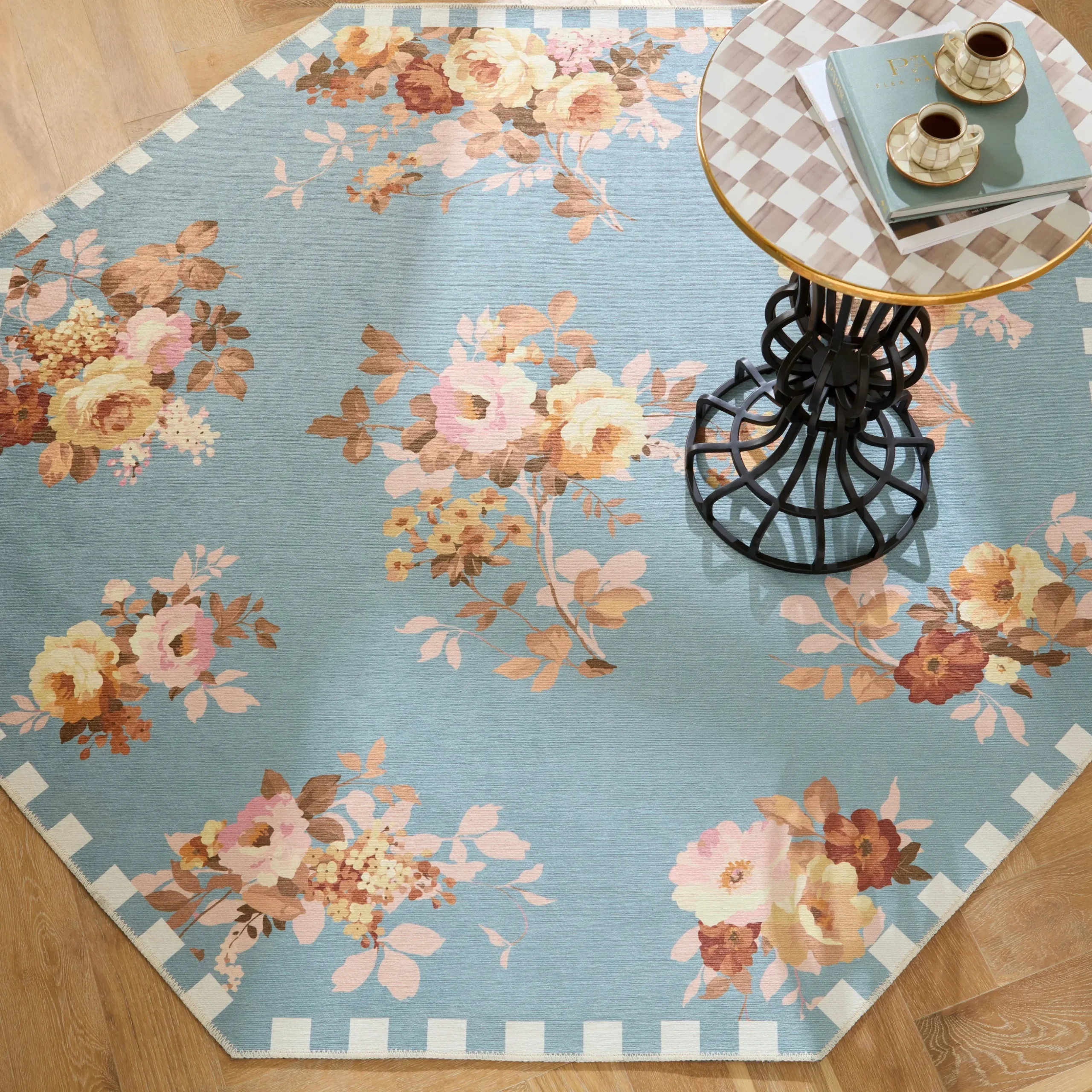 Slate Wild Rose 6' Octagon Washable Rug