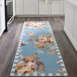 Slate Wild Rose 2'6" x 8' Washable Runner
