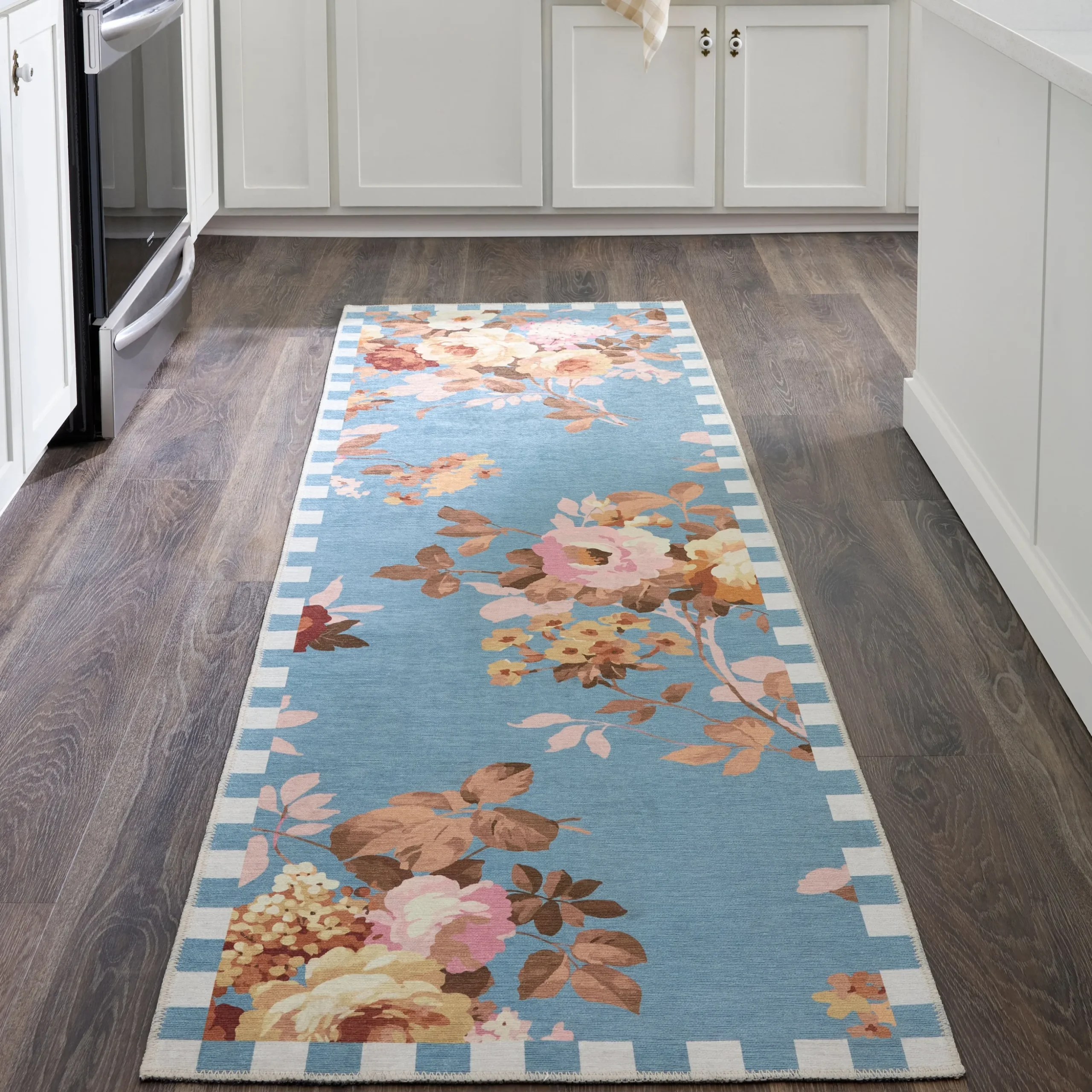 Slate Wild Rose 2'6" x 8' Washable Runner