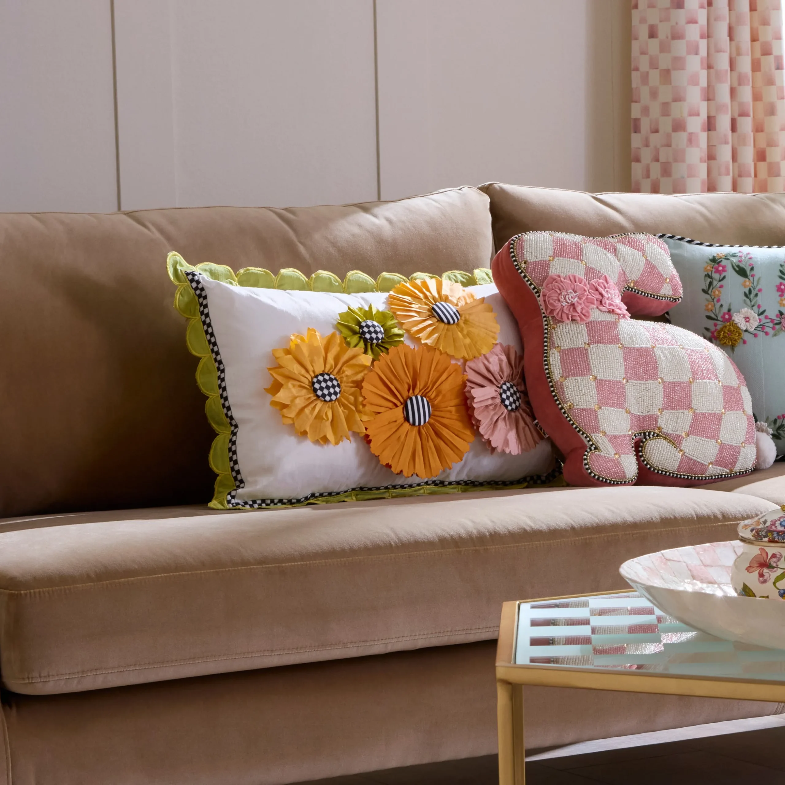Spring Bouquet Scalloped Lumbar Pillow
