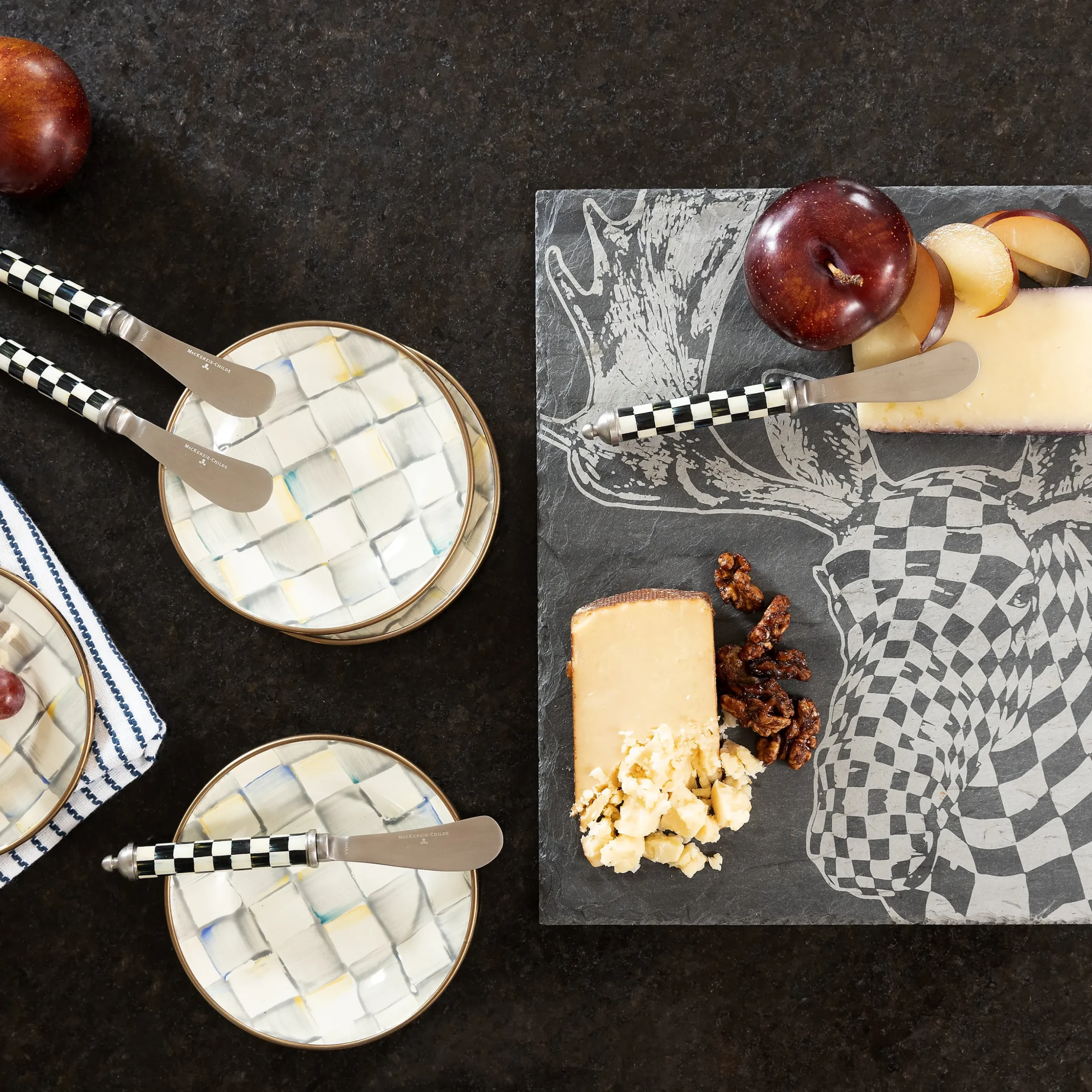 Sterling Check Appetizer Plates, Set of 4