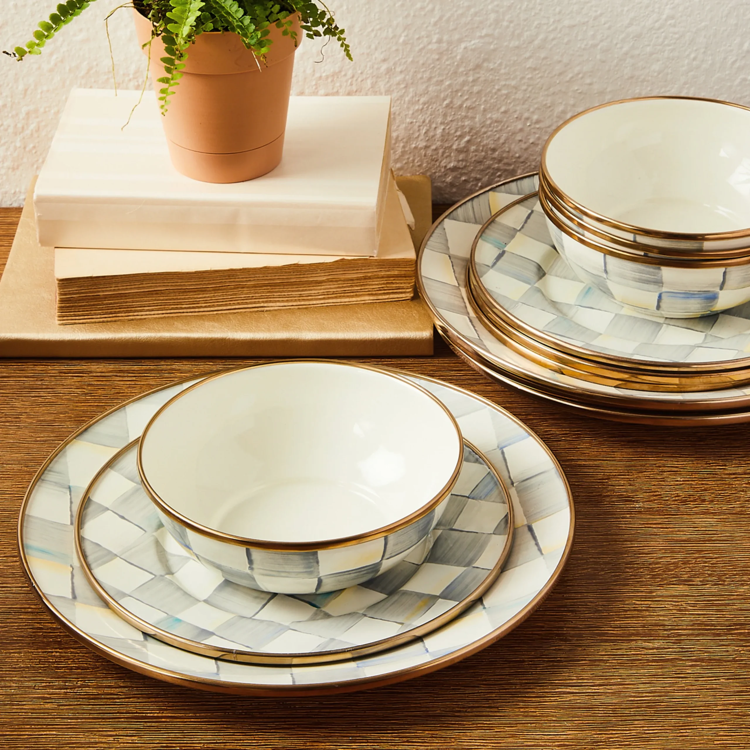 Sterling Check Dinnerware 12pc Complete Set
