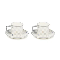 Sterling Check Espresso Cup & Saucer, Set of 2