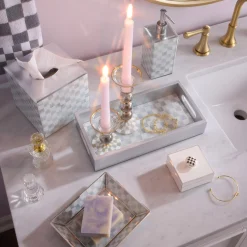 Sterling Check Glass Vanity Tray