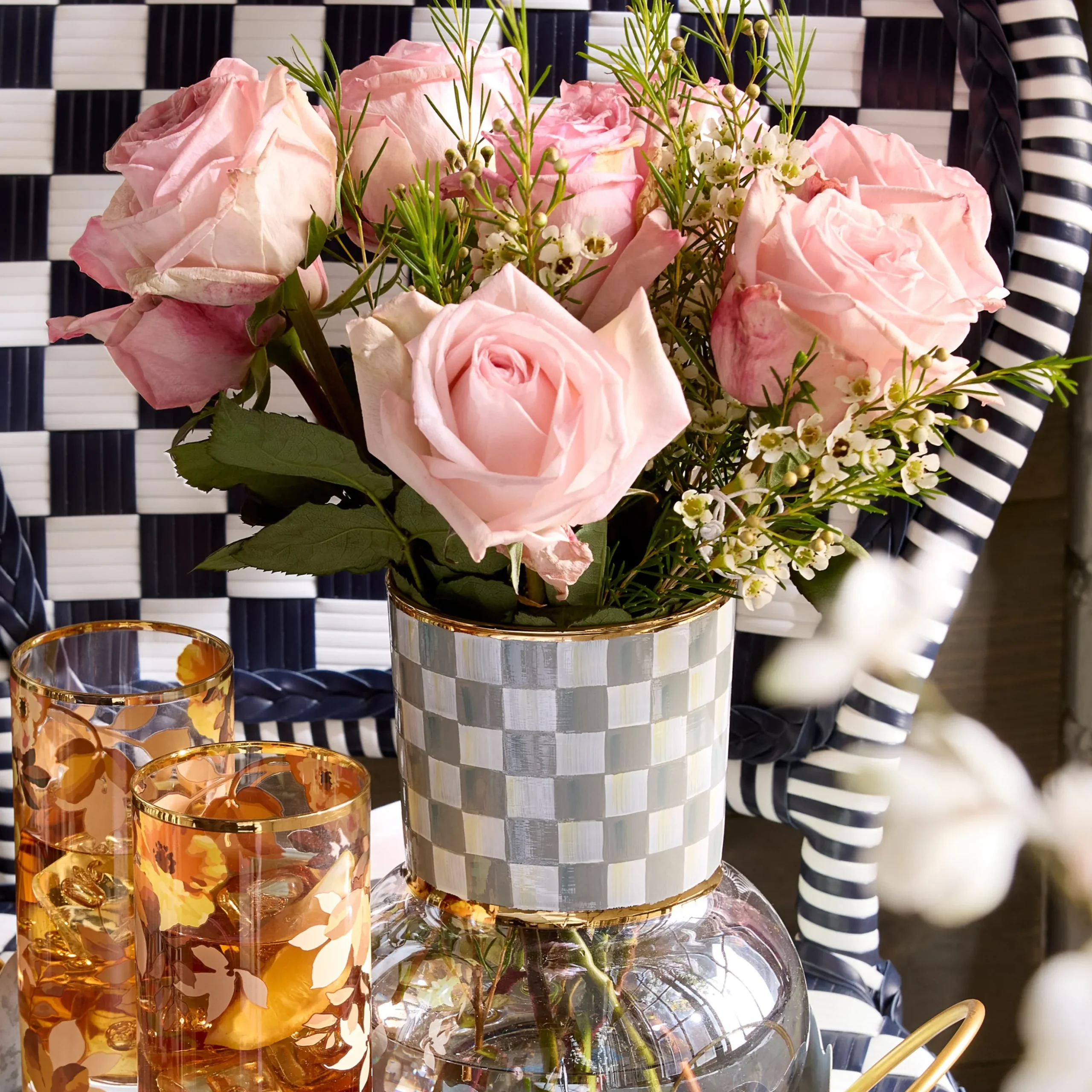 Sterling Check Glass Vase