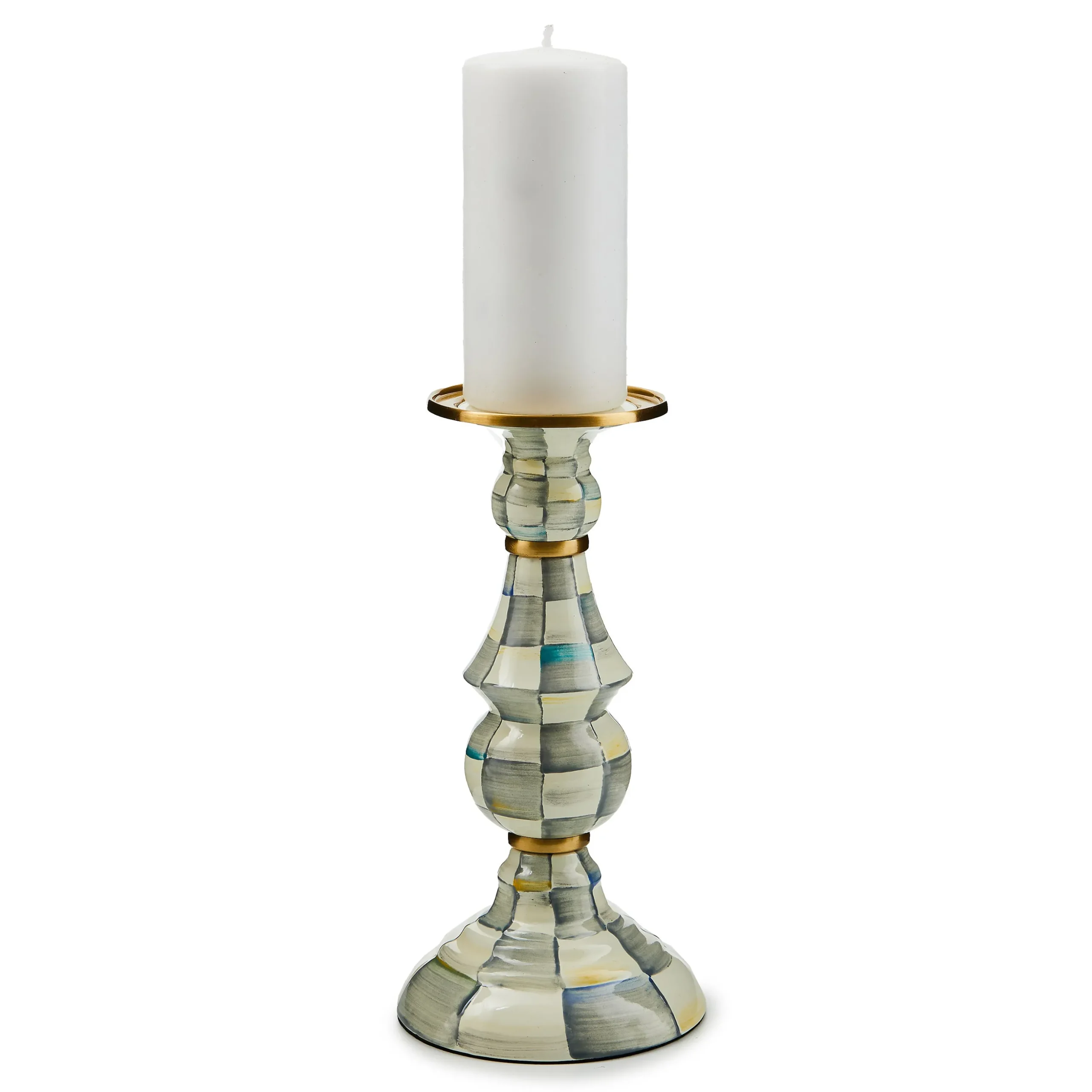 Sterling Check Large Pillar Candlestick