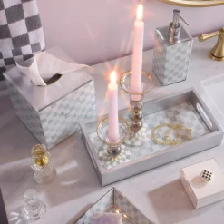 Sterling Check Small Glass Candlestick