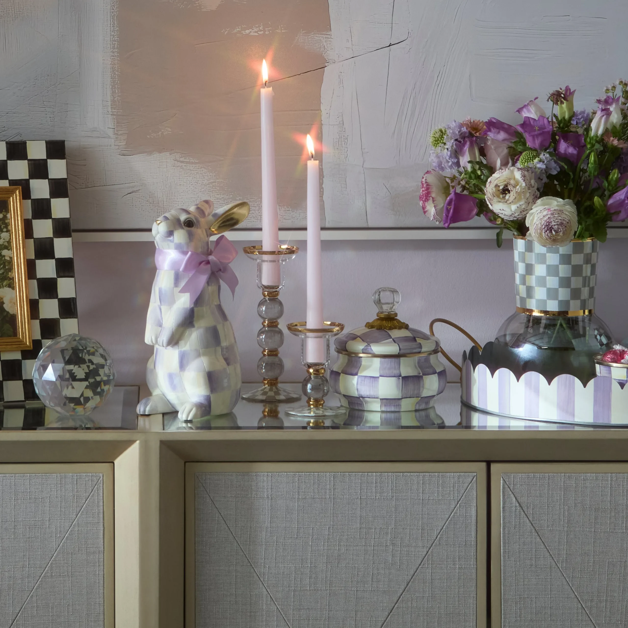 Sterling Check Small Glass Candlestick