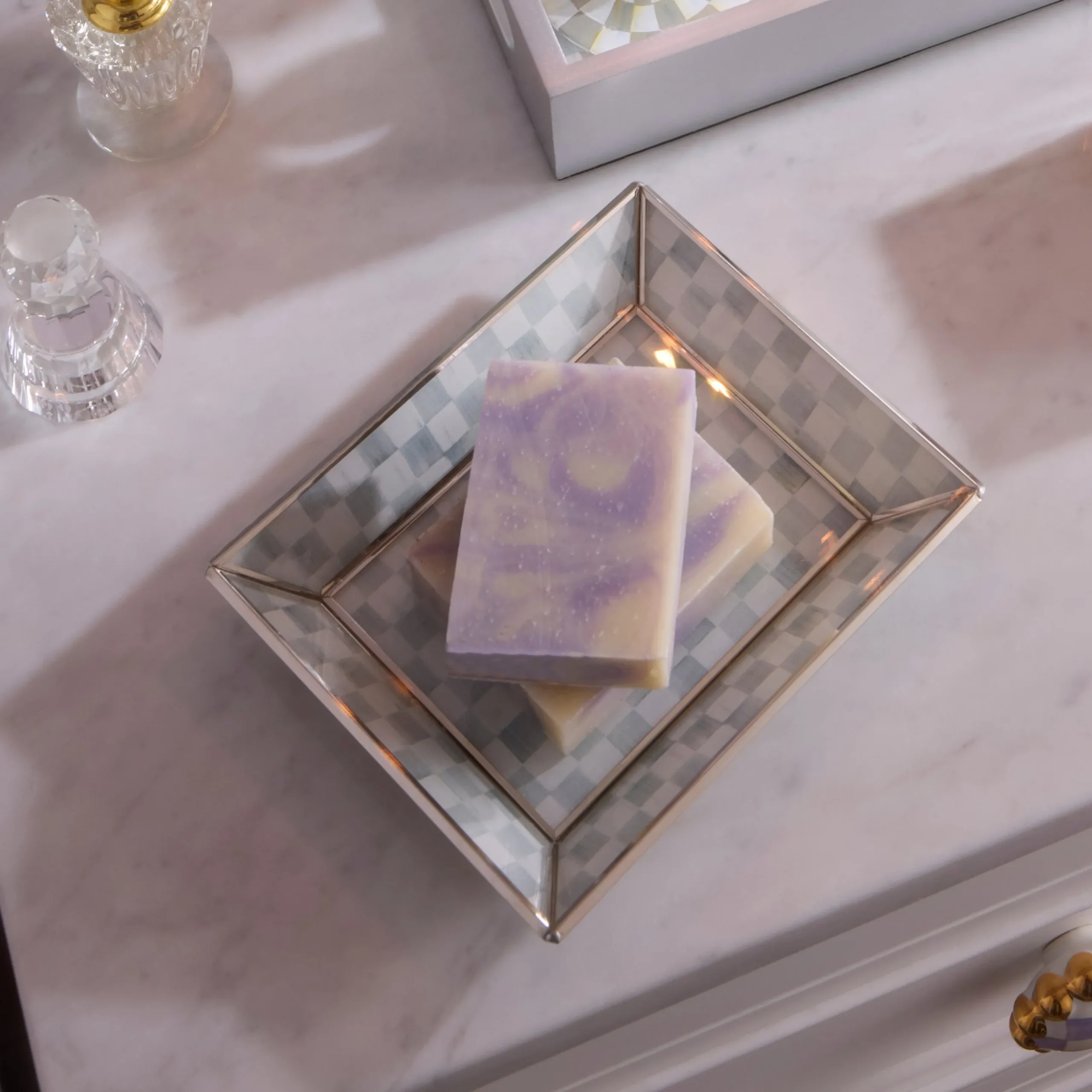 Sterling Check Small Glass Tray