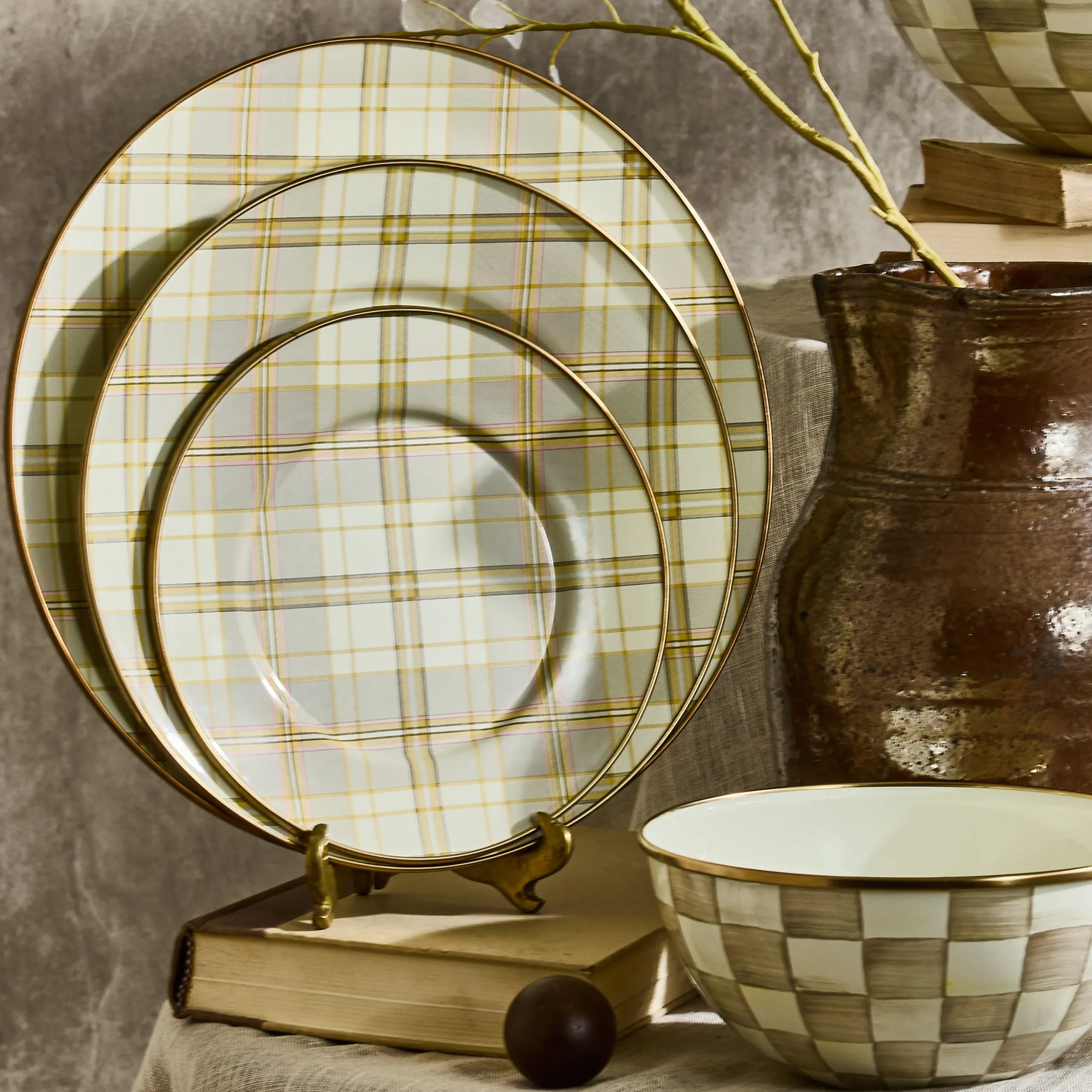 Tartan Latte Dinner Plate