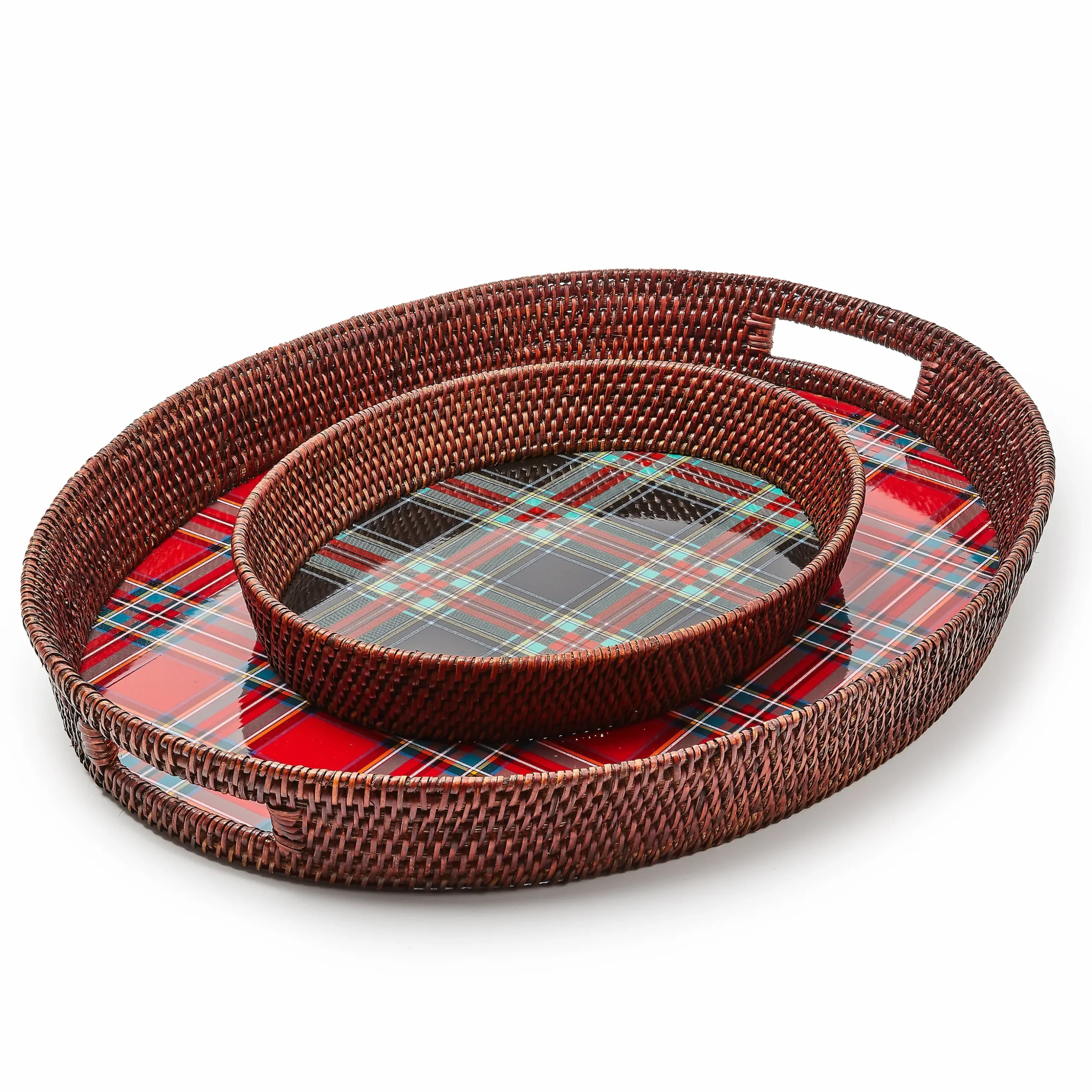 Tartan Red Rattan Party Serving Tray