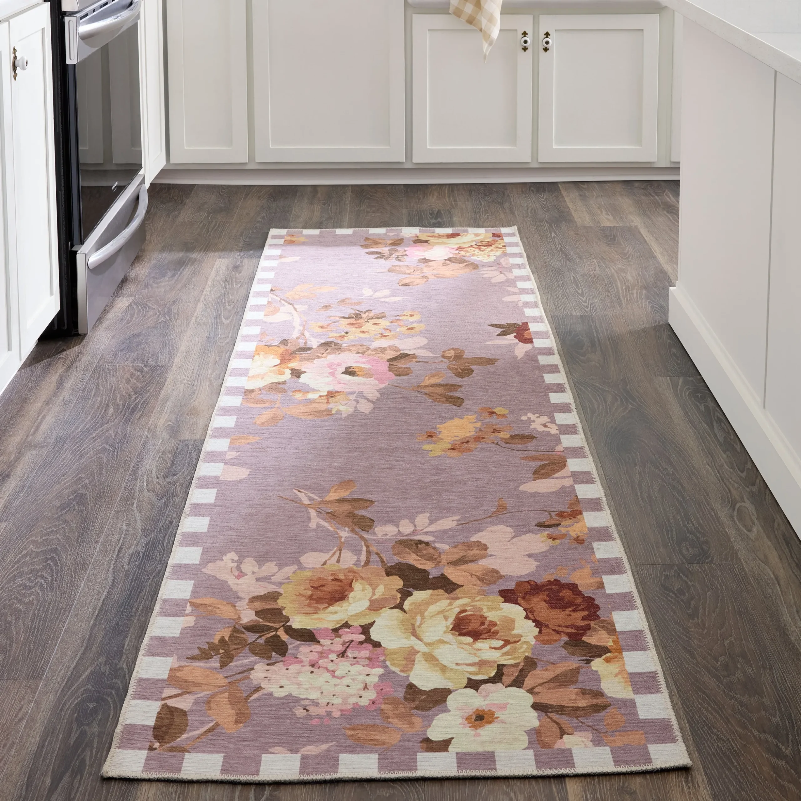 Taupe Wild Rose 2'6" x 8' Washable Runner