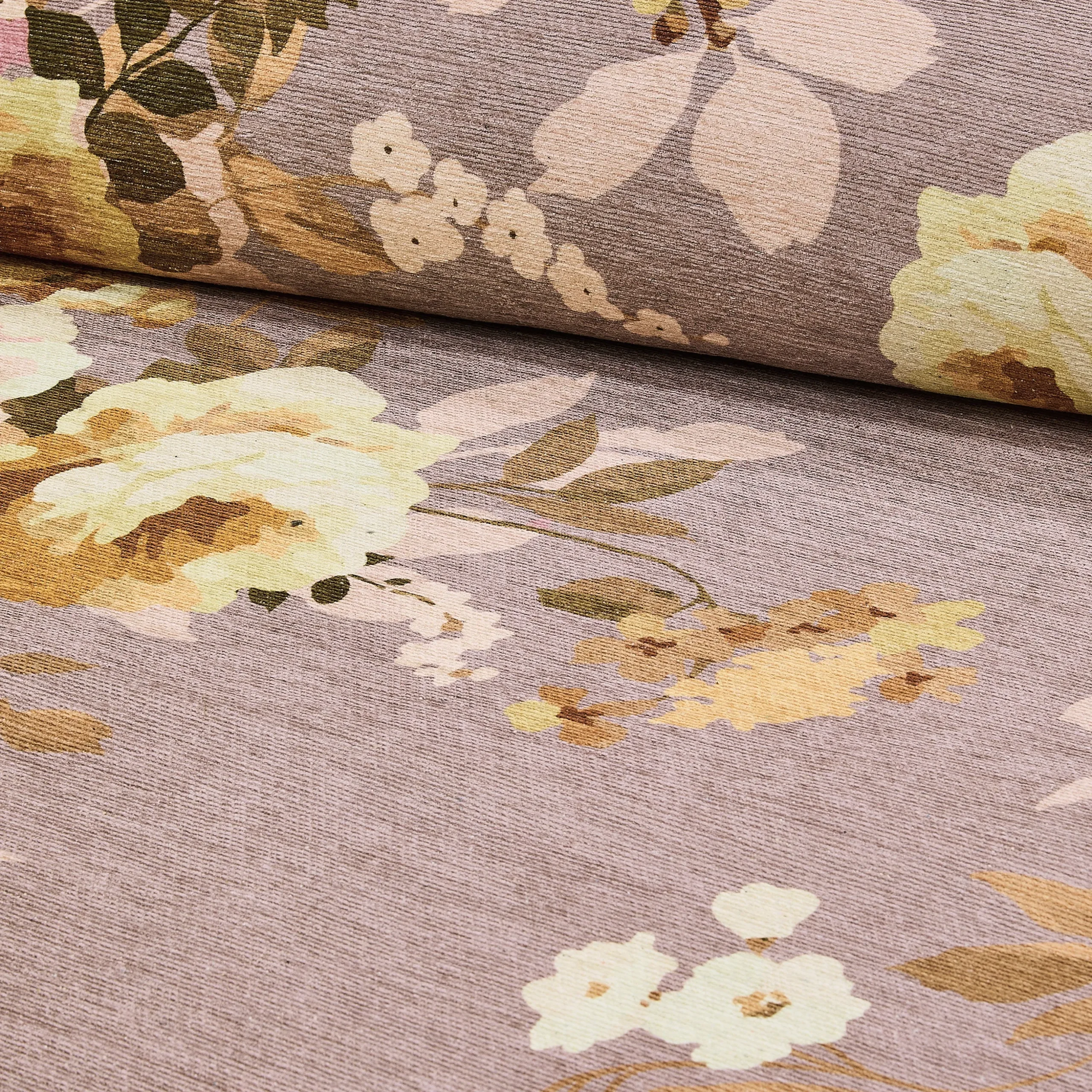 Taupe Wild Rose 2'6" x 8' Washable Runner