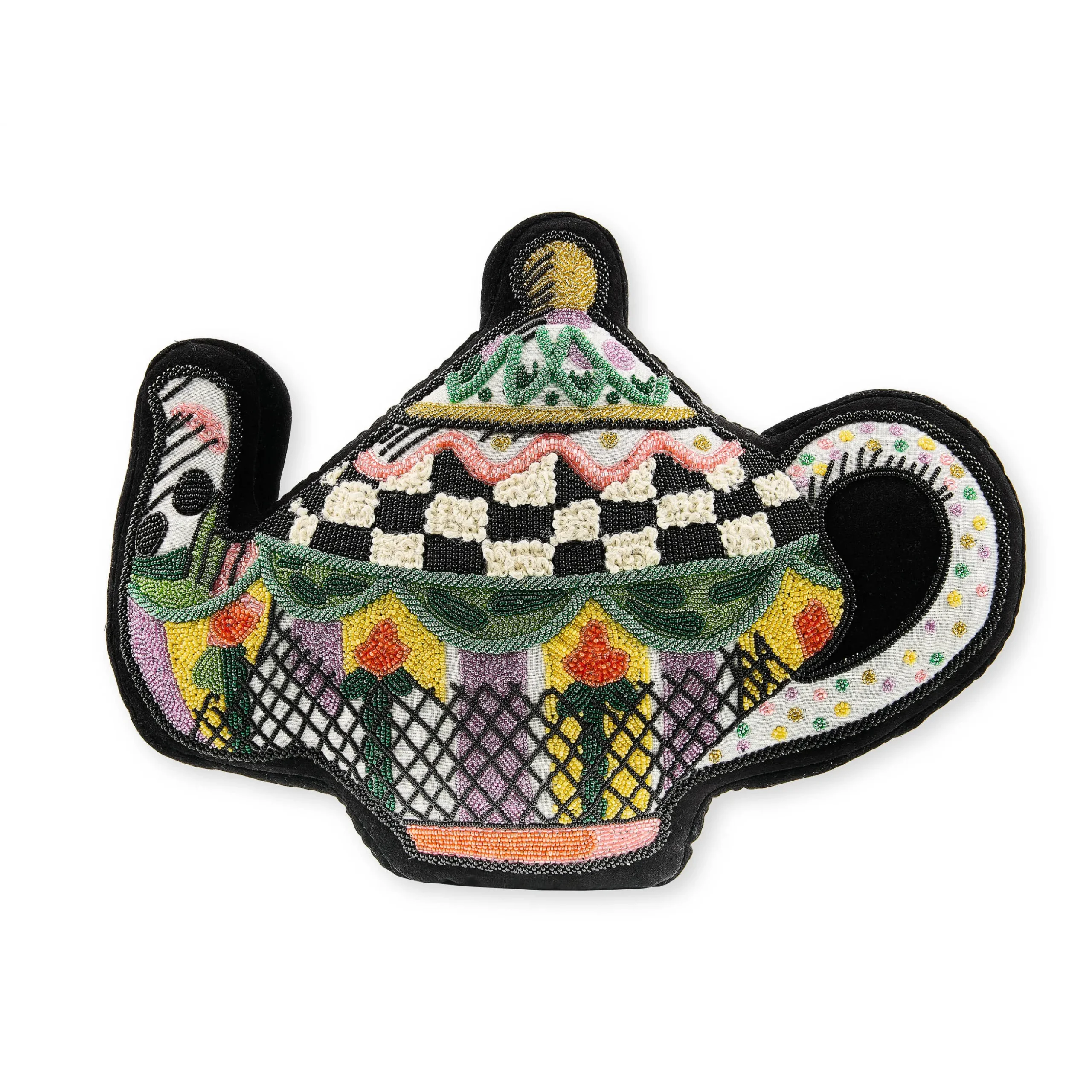 Teapot Shaped Embellished Throw Pillow