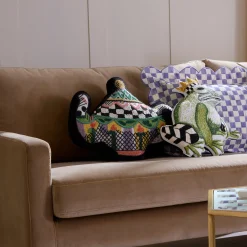 Teapot Shaped Embellished Throw Pillow