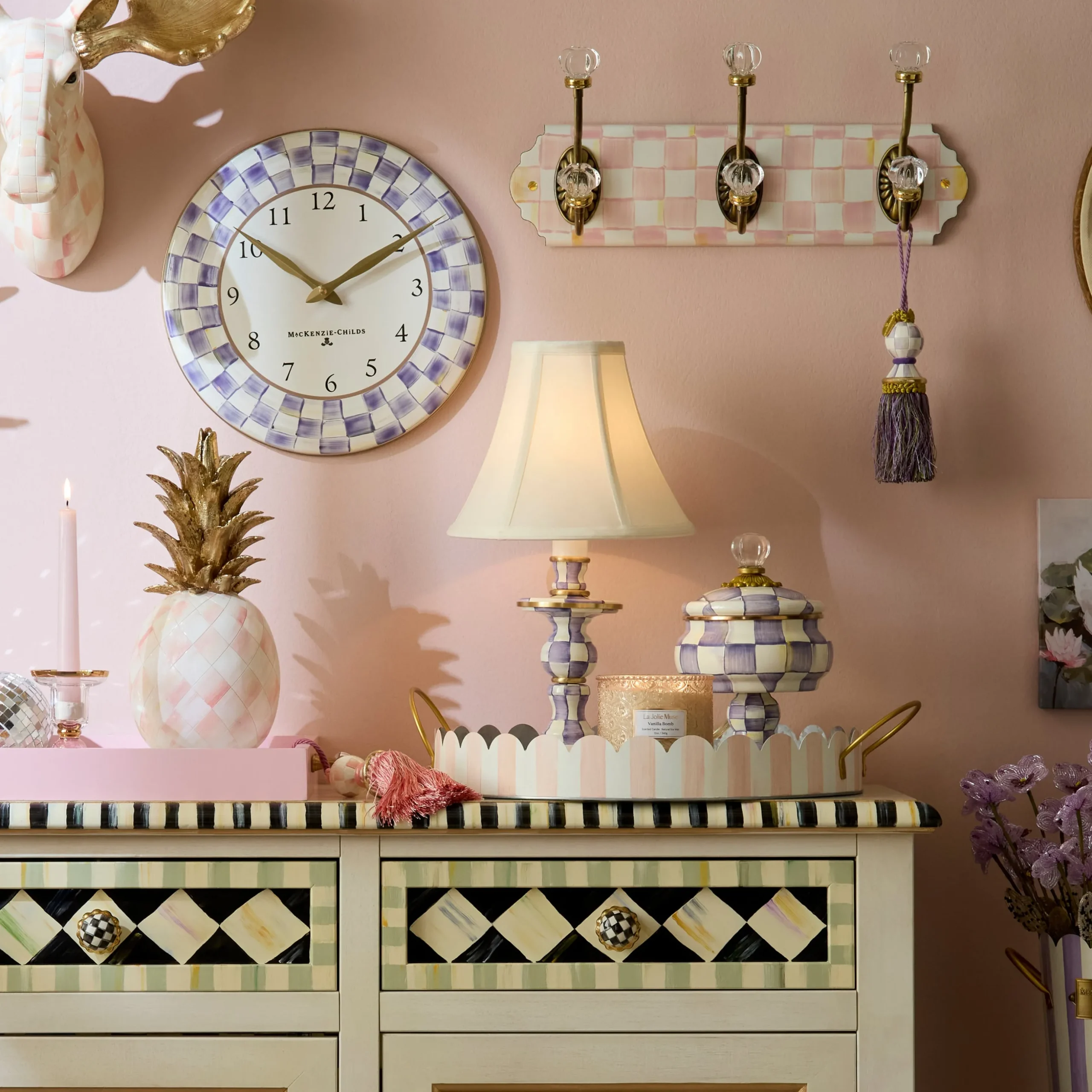 Violet Check Candlestick Lamp