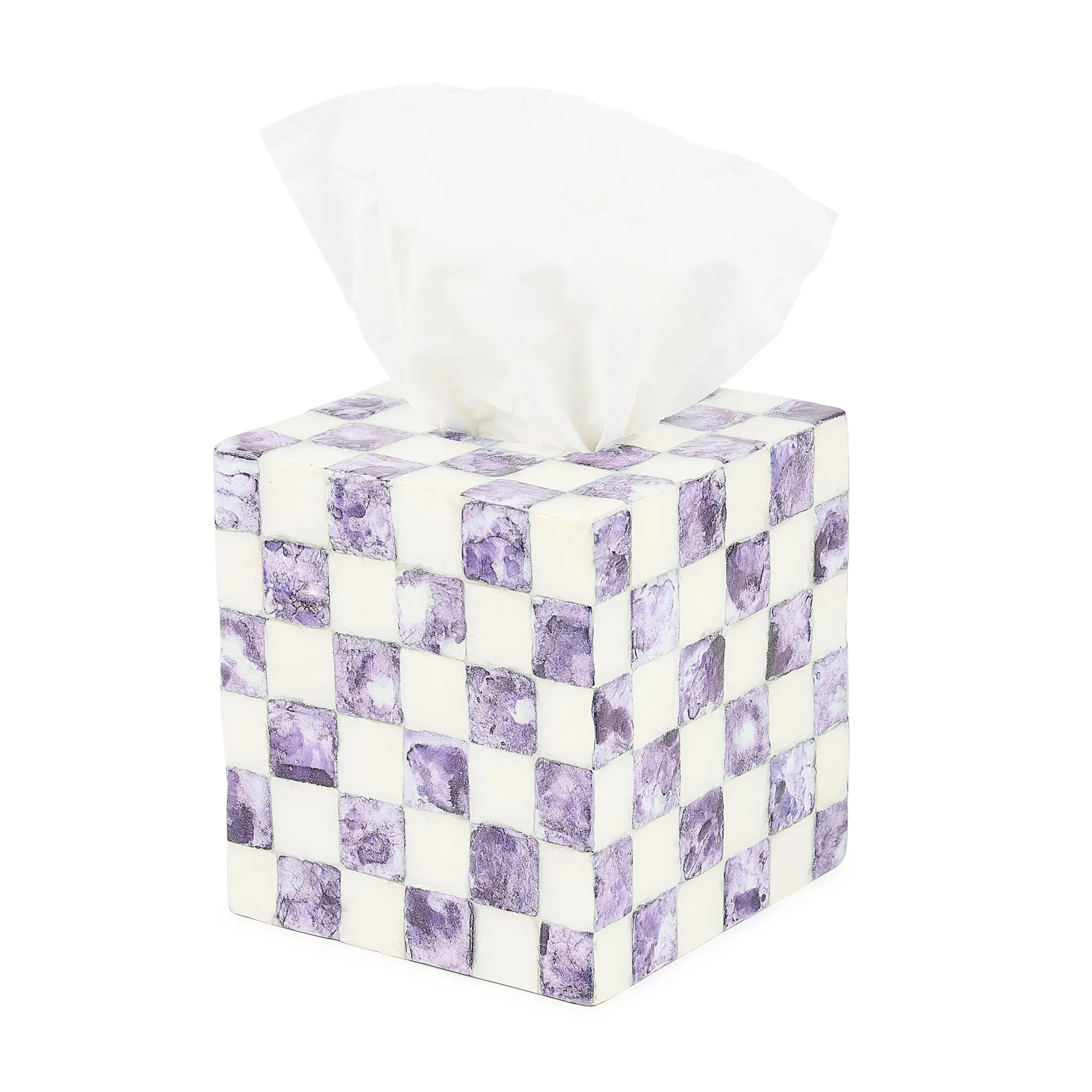 Violet Check Capiz Boutique Tissue Box Cover